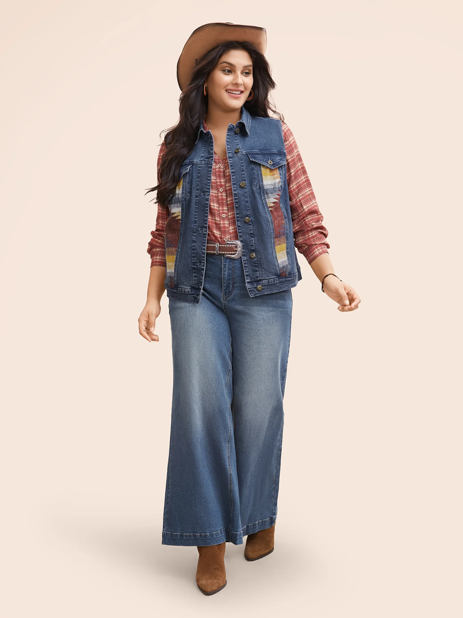 Stretch Denim Geometric Spilcing Pocket Jacket - Image 2