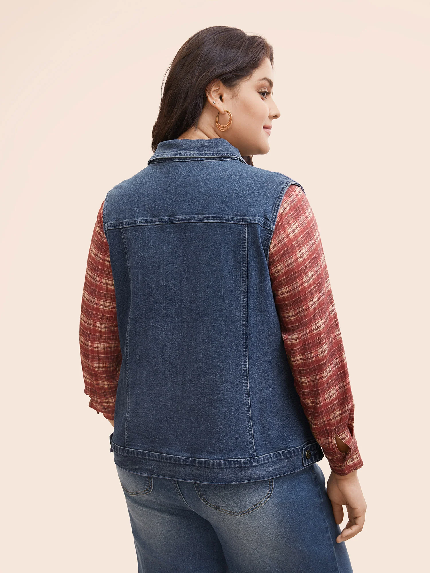 Stretch Denim Geometric Spilcing Pocket Jacket - Image 5