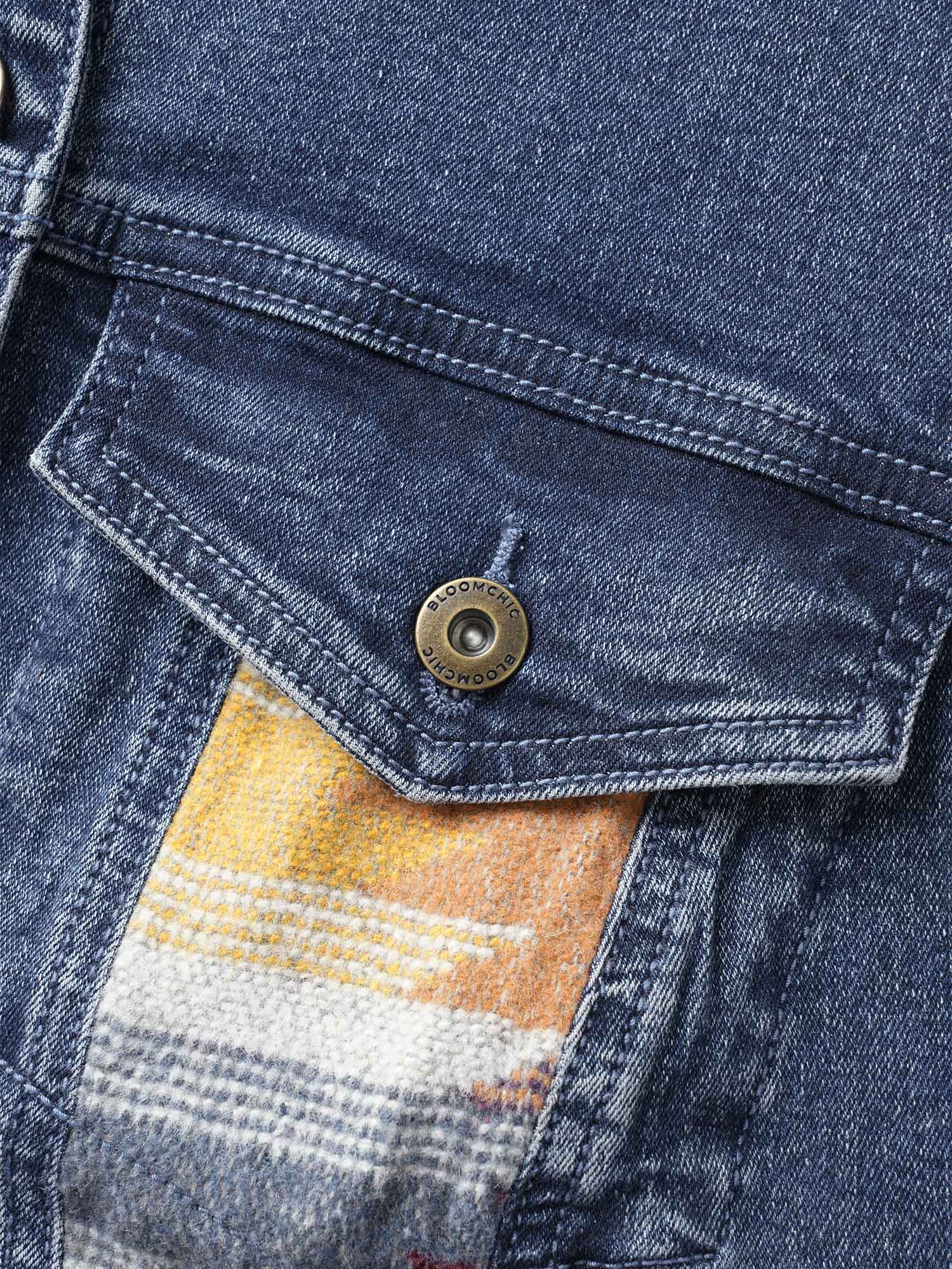 Stretch Denim Geometric Spilcing Pocket Jacket - Image 6
