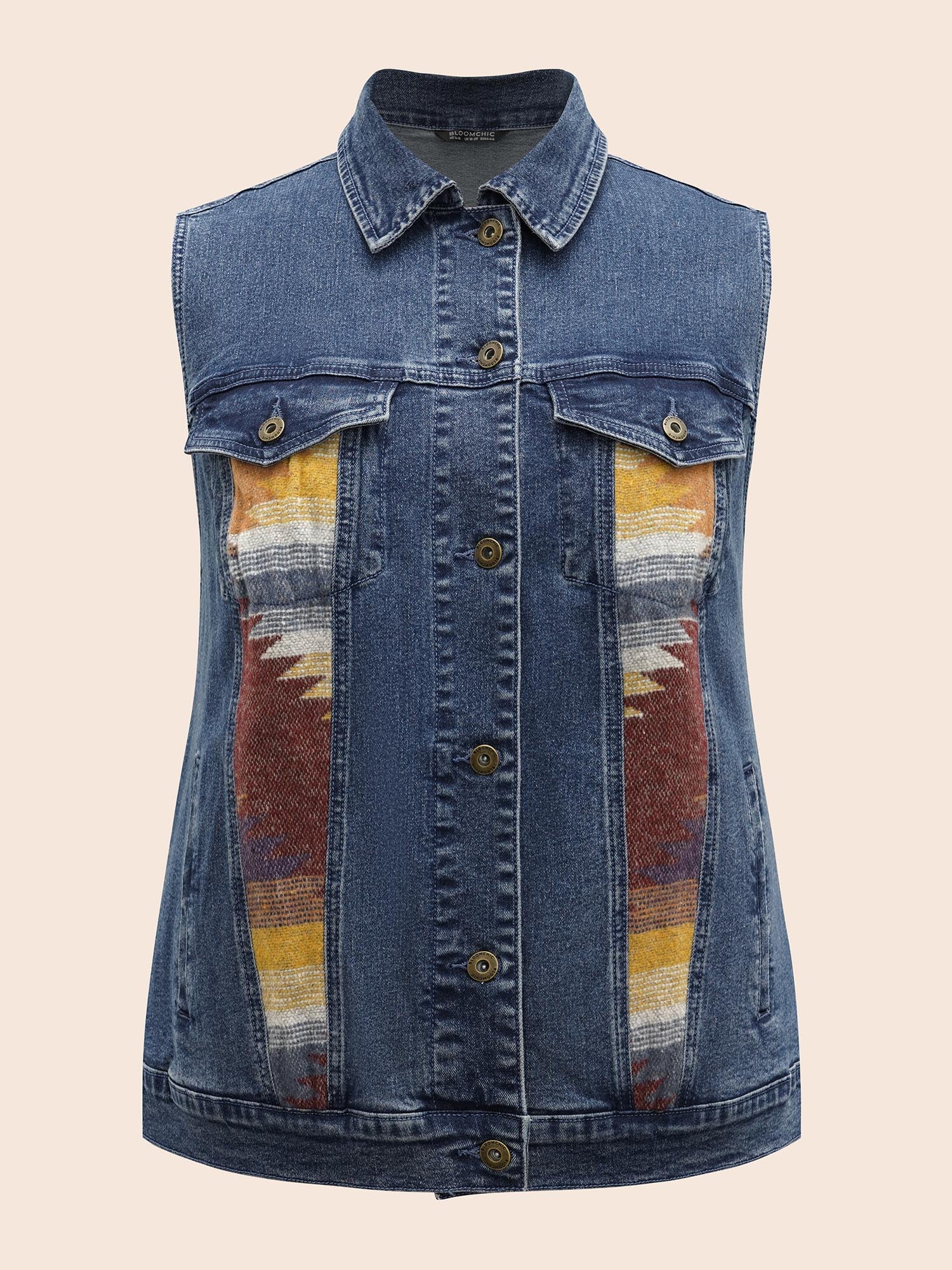 Stretch Denim Geometric Spilcing Pocket Jacket - Image 8