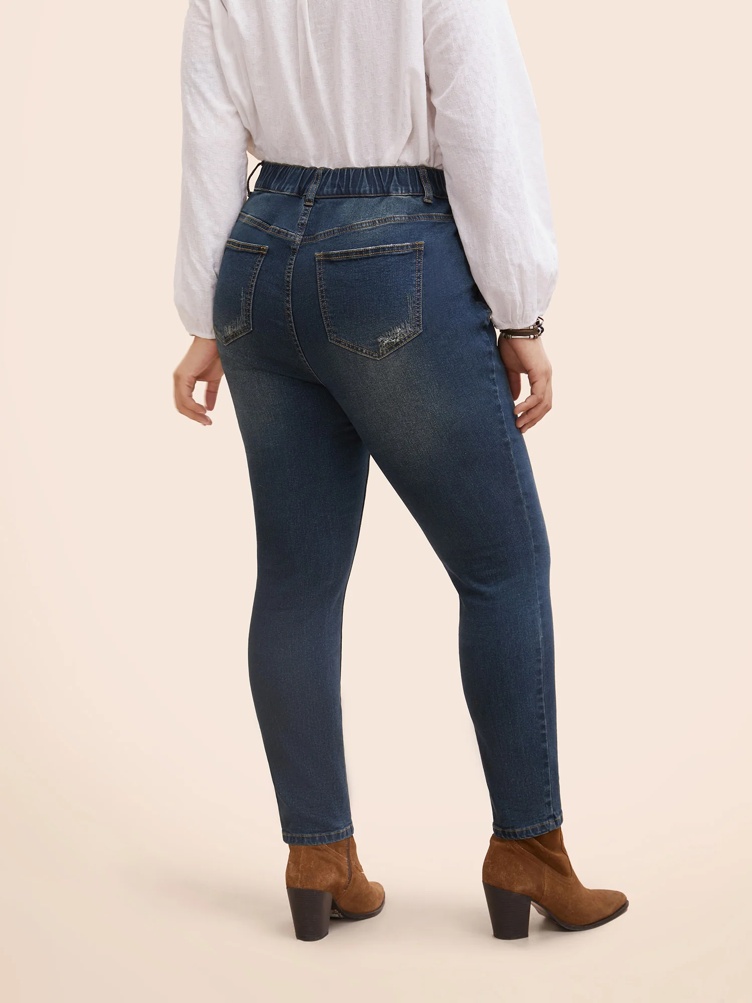 Stretch Denim Pocket Distressing Slim-Fit Jeans - Image 2