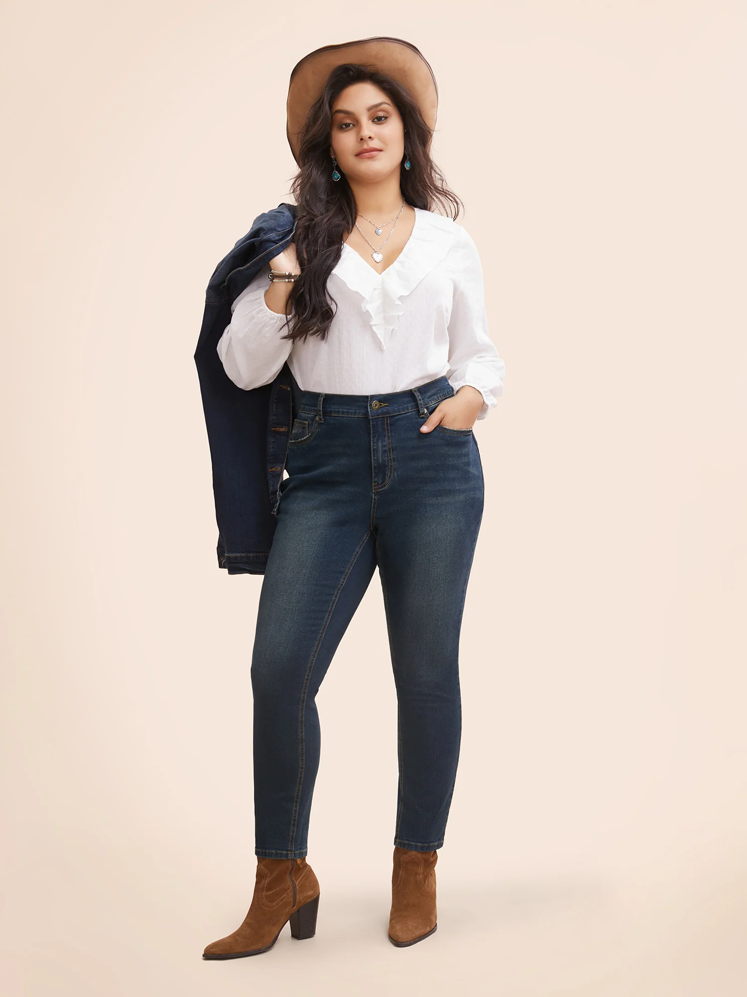 Stretch Denim Pocket Distressing Slim-Fit Jeans - Image 3