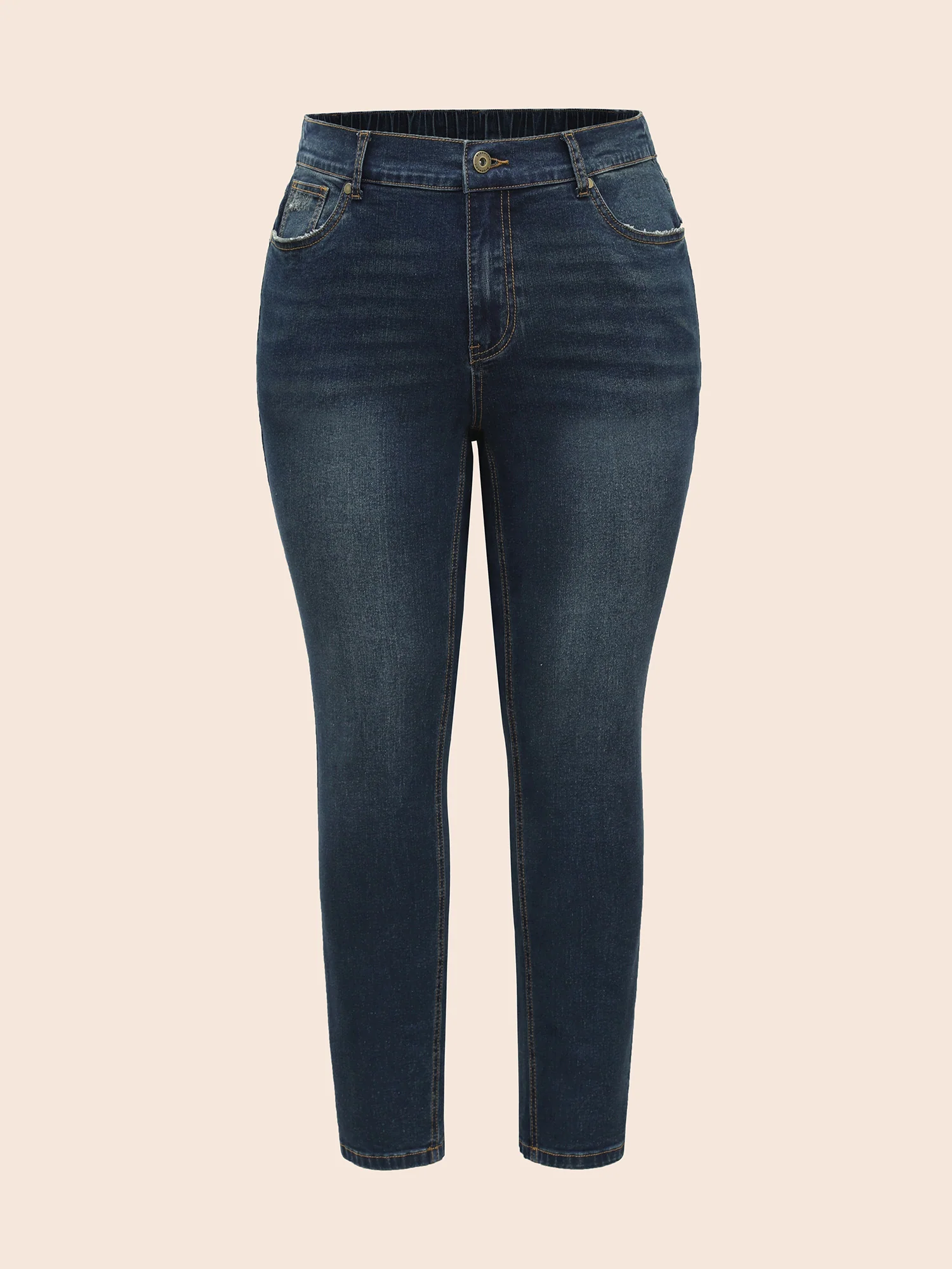 Stretch Denim Pocket Distressing Slim-Fit Jeans - Image 7