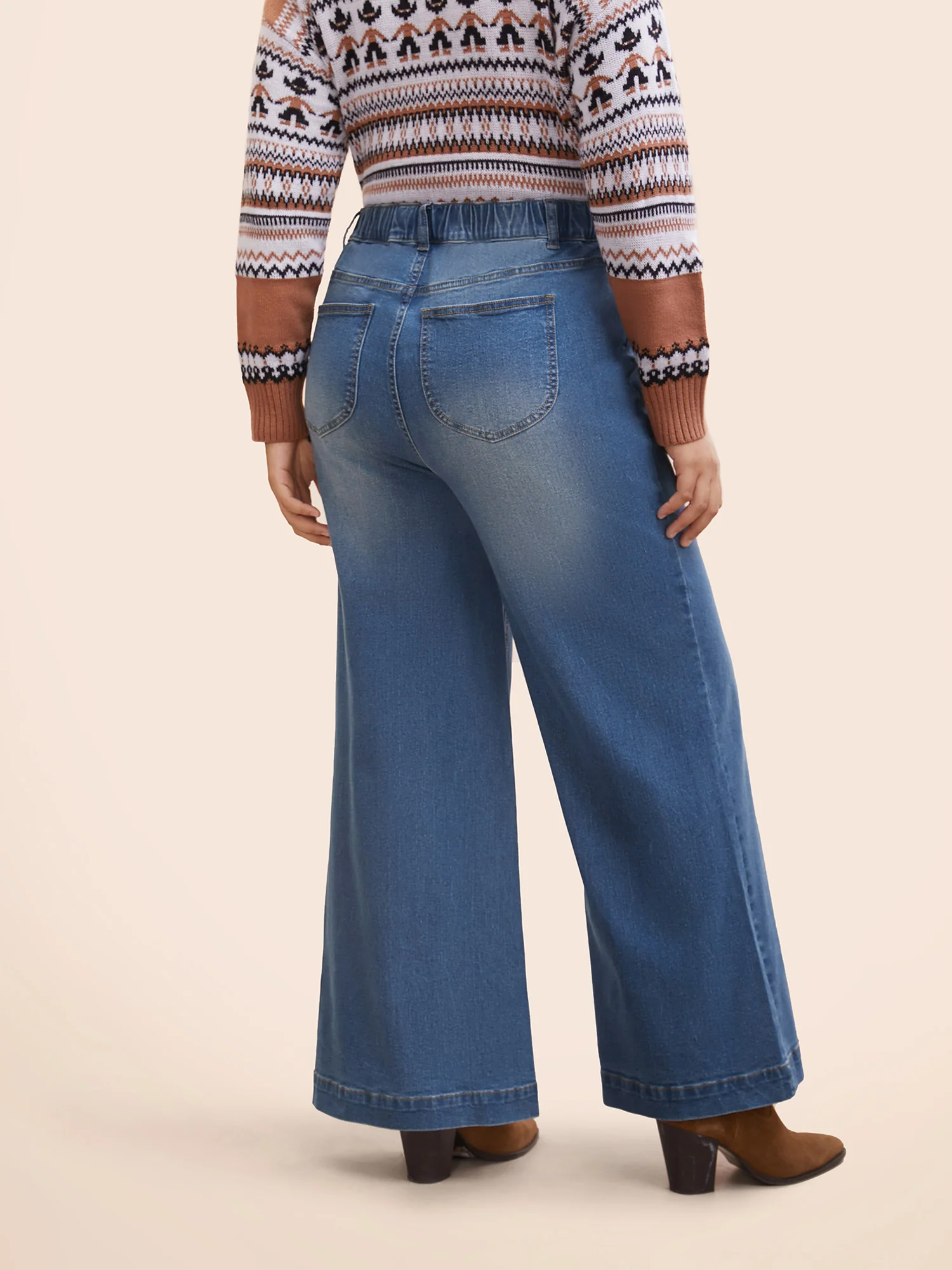 Stretch Denim Wide Leg Cut Jeans - Image 2