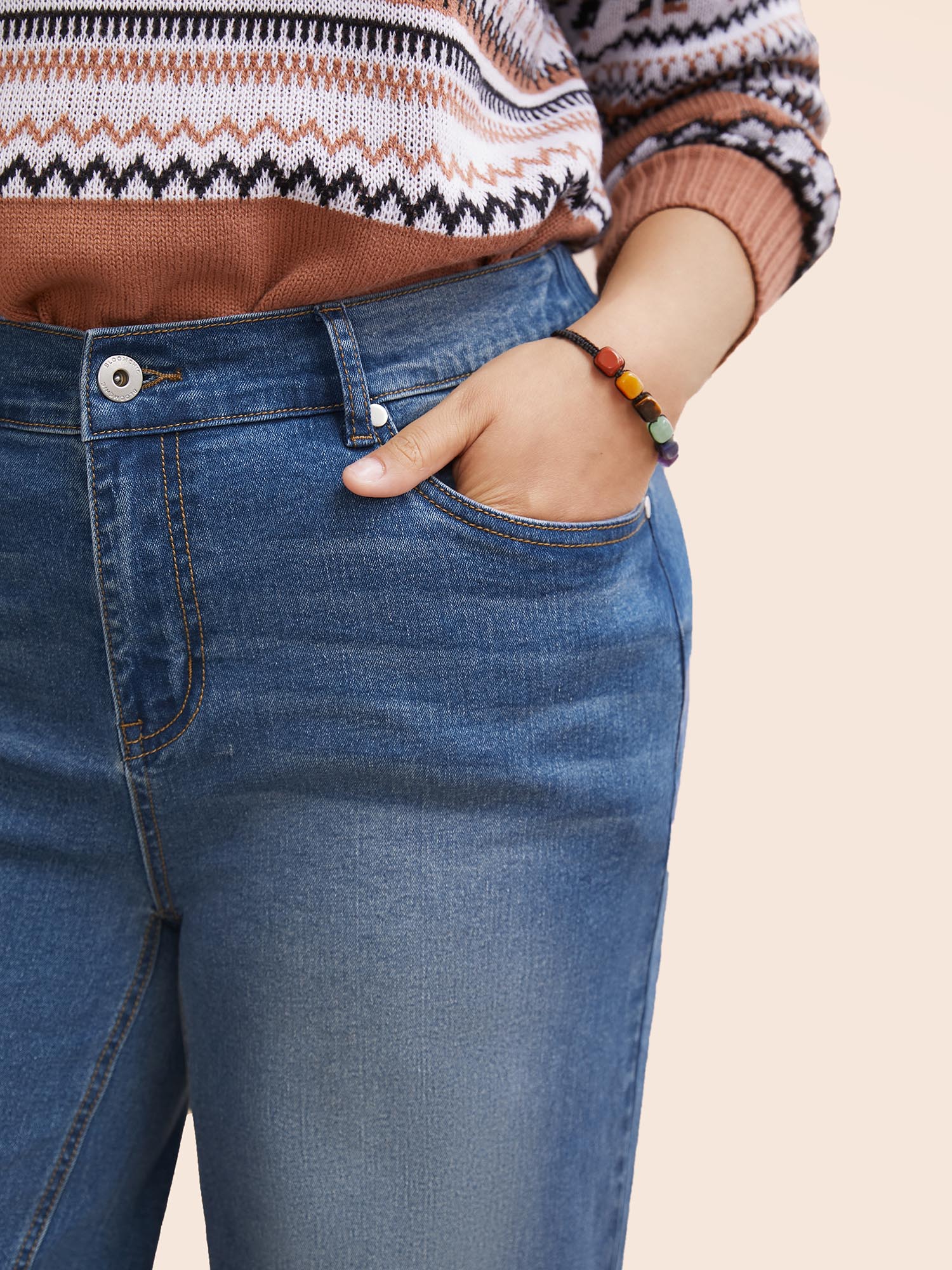 Stretch Denim Wide Leg Cut Jeans - Image 4