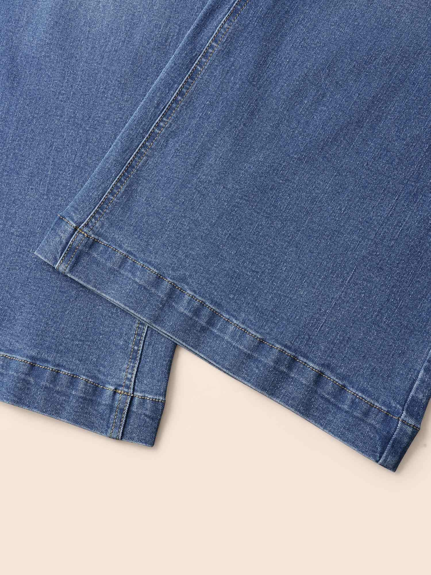 Stretch Denim Wide Leg Cut Jeans - Image 7