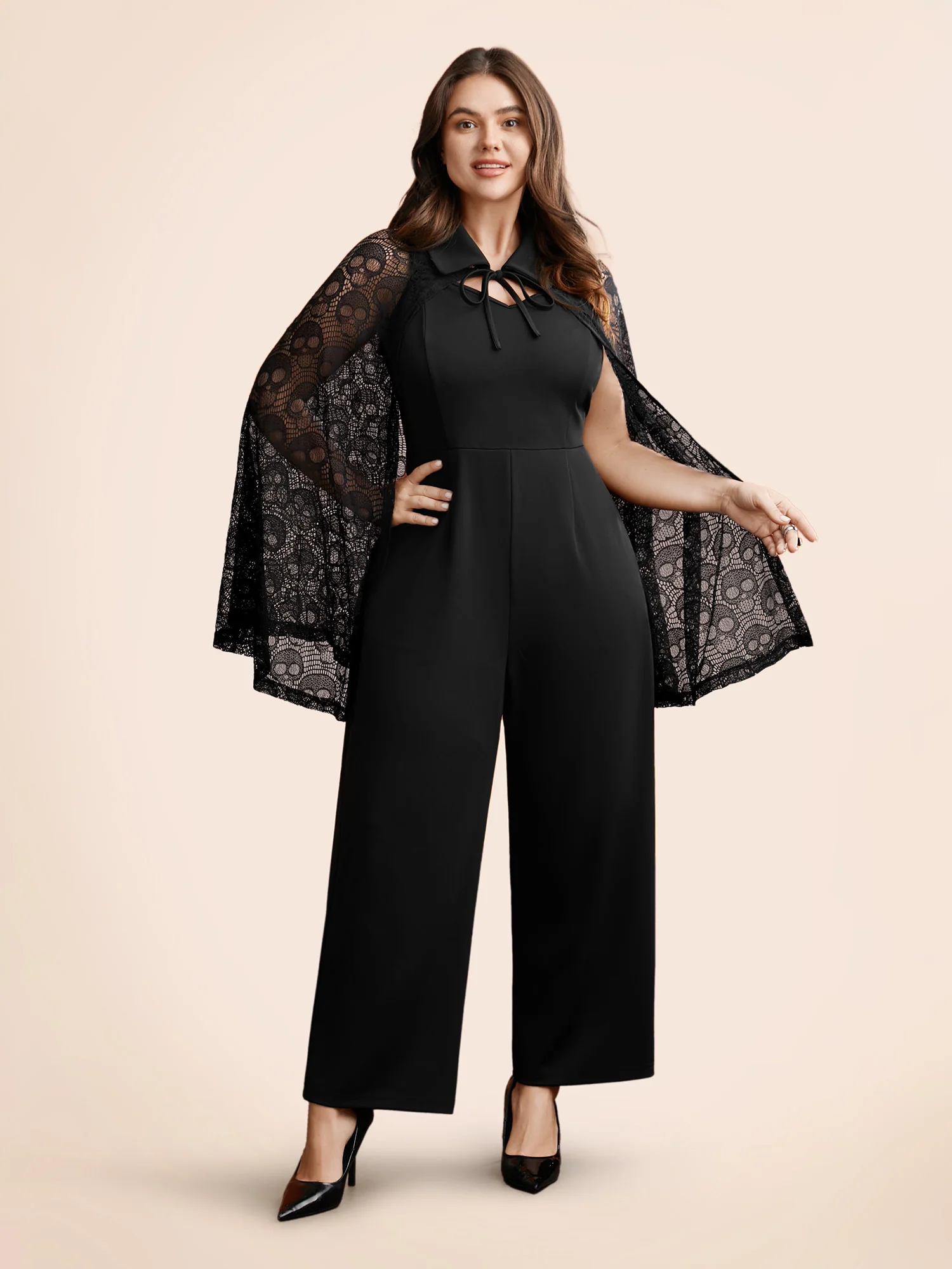 Stretch Fabric Ghostly Cape With Jumpsuit - Image 2
