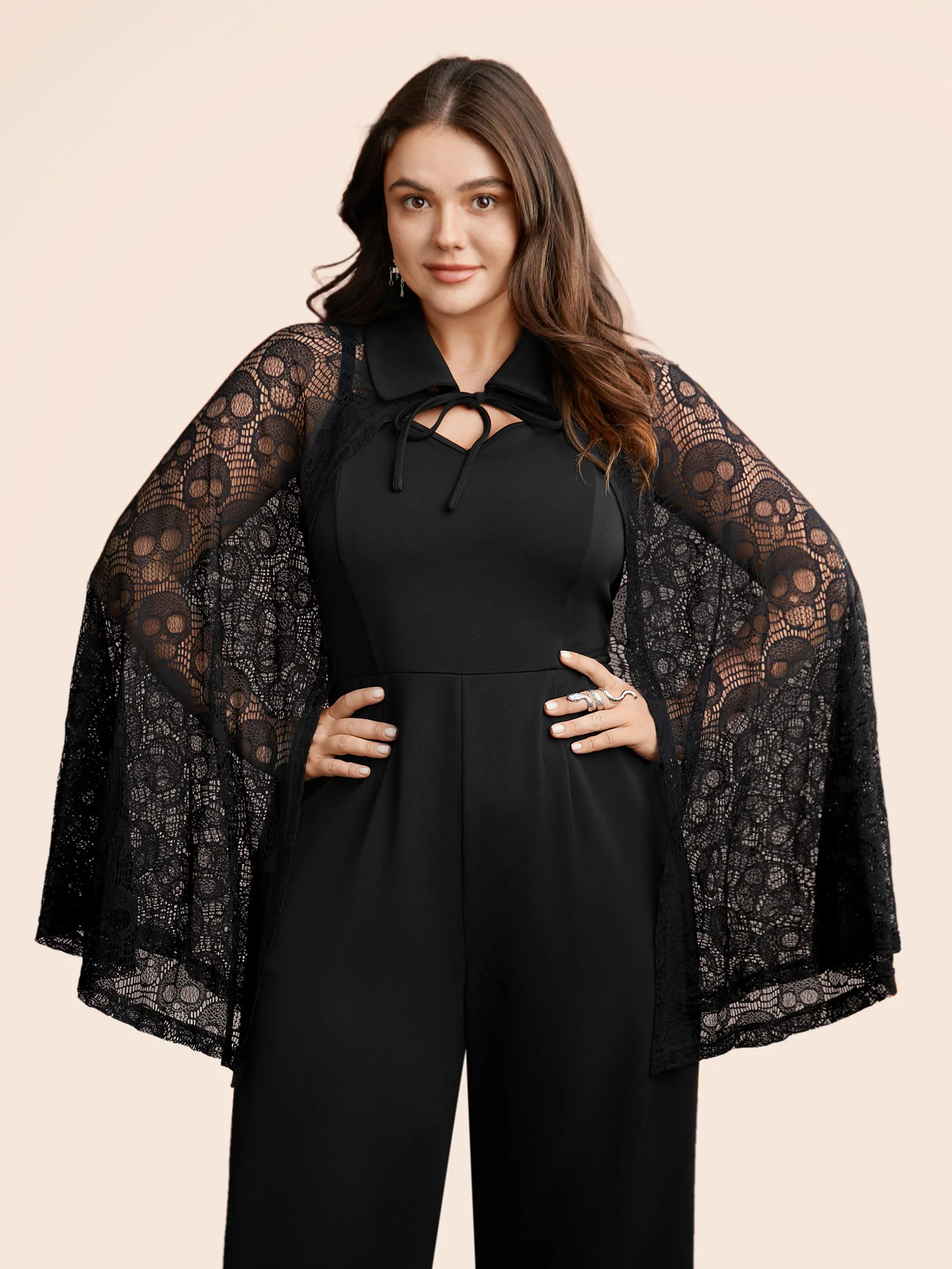 Stretch Fabric Ghostly Cape With Jumpsuit - Image 3