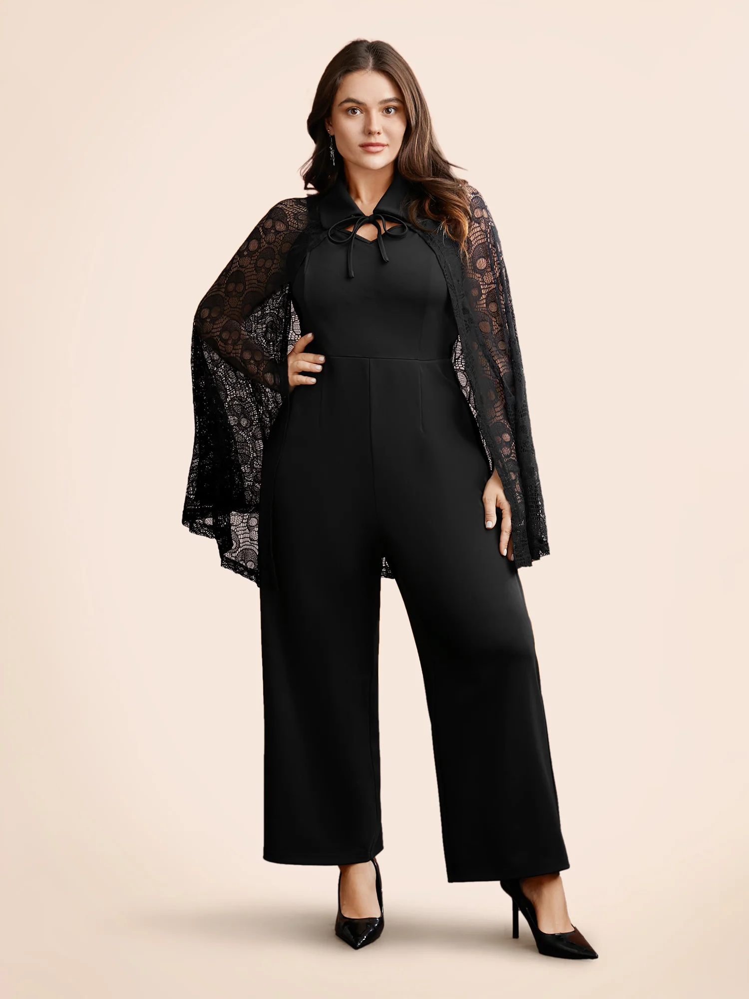 Stretch Fabric Ghostly Cape With Jumpsuit - Image 4