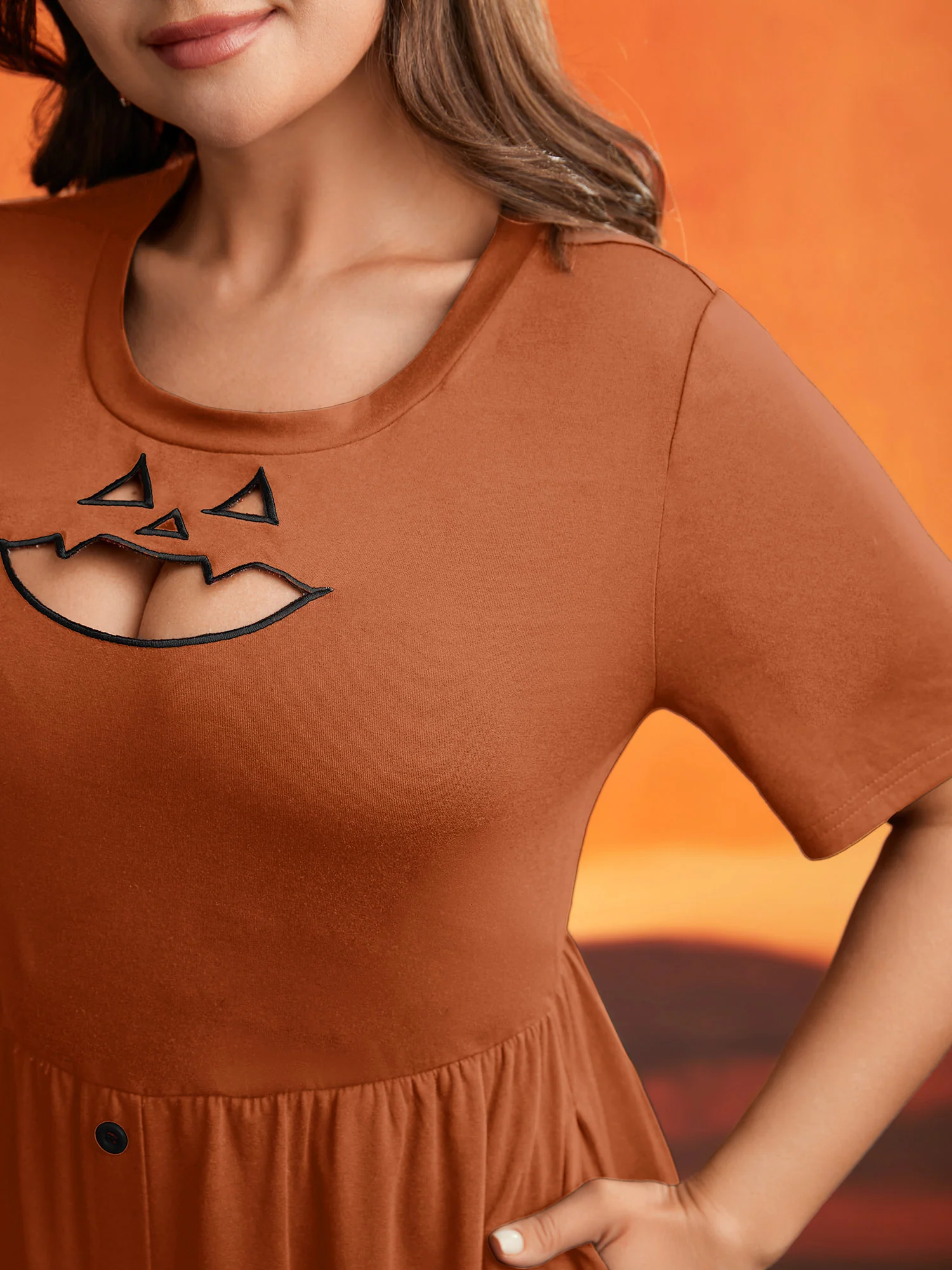 Stretch Fabric Pumpkin Cut Out Midi Dress - Image 10