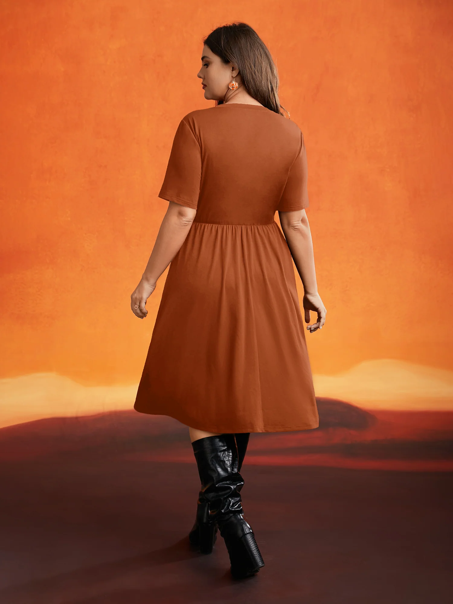 Stretch Fabric Pumpkin Cut Out Midi Dress - Image 11