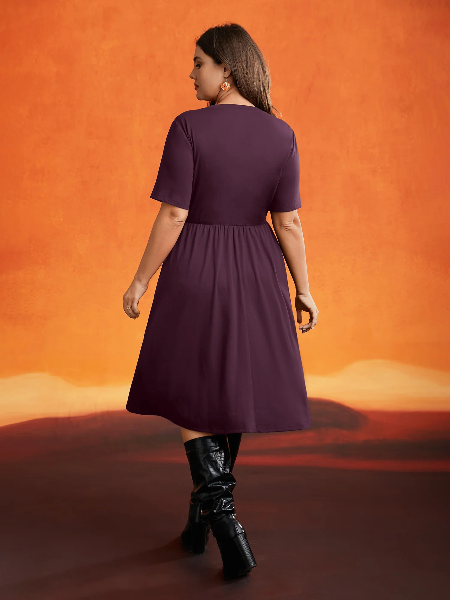 Stretch Fabric Pumpkin Cut Out Midi Dress - Image 14