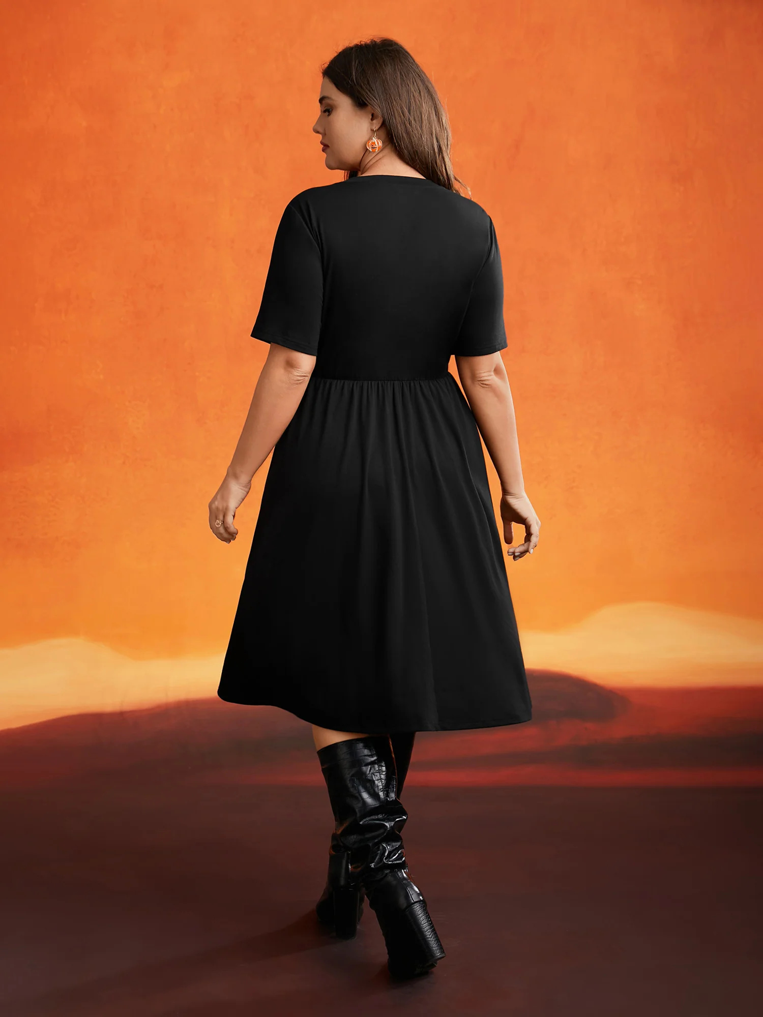 Stretch Fabric Pumpkin Cut Out Midi Dress - Image 3