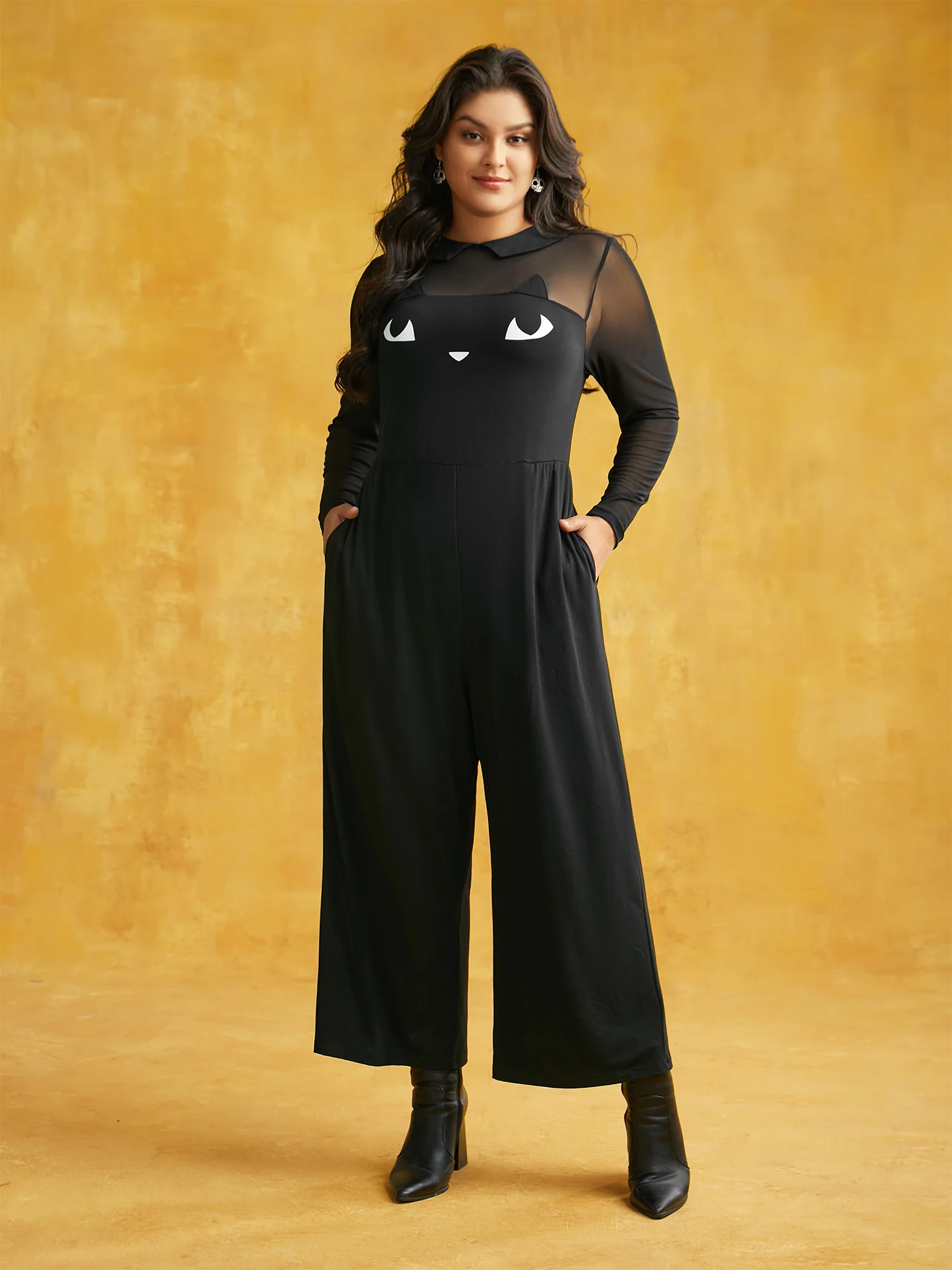 Stretch Fabric Spooky Cat Jumpsuit - Image 2