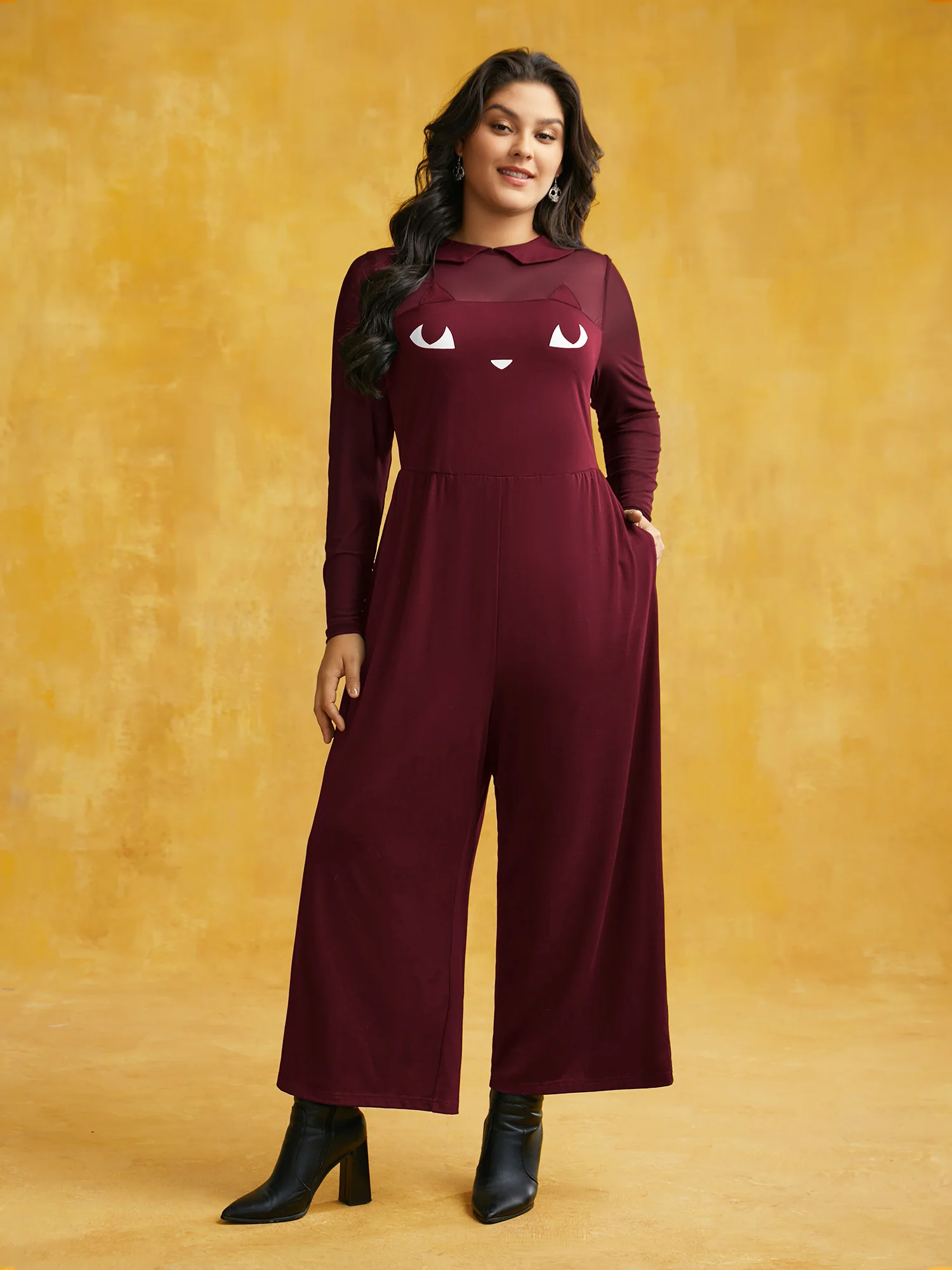 Stretch Fabric Spooky Cat Jumpsuit - Image 8