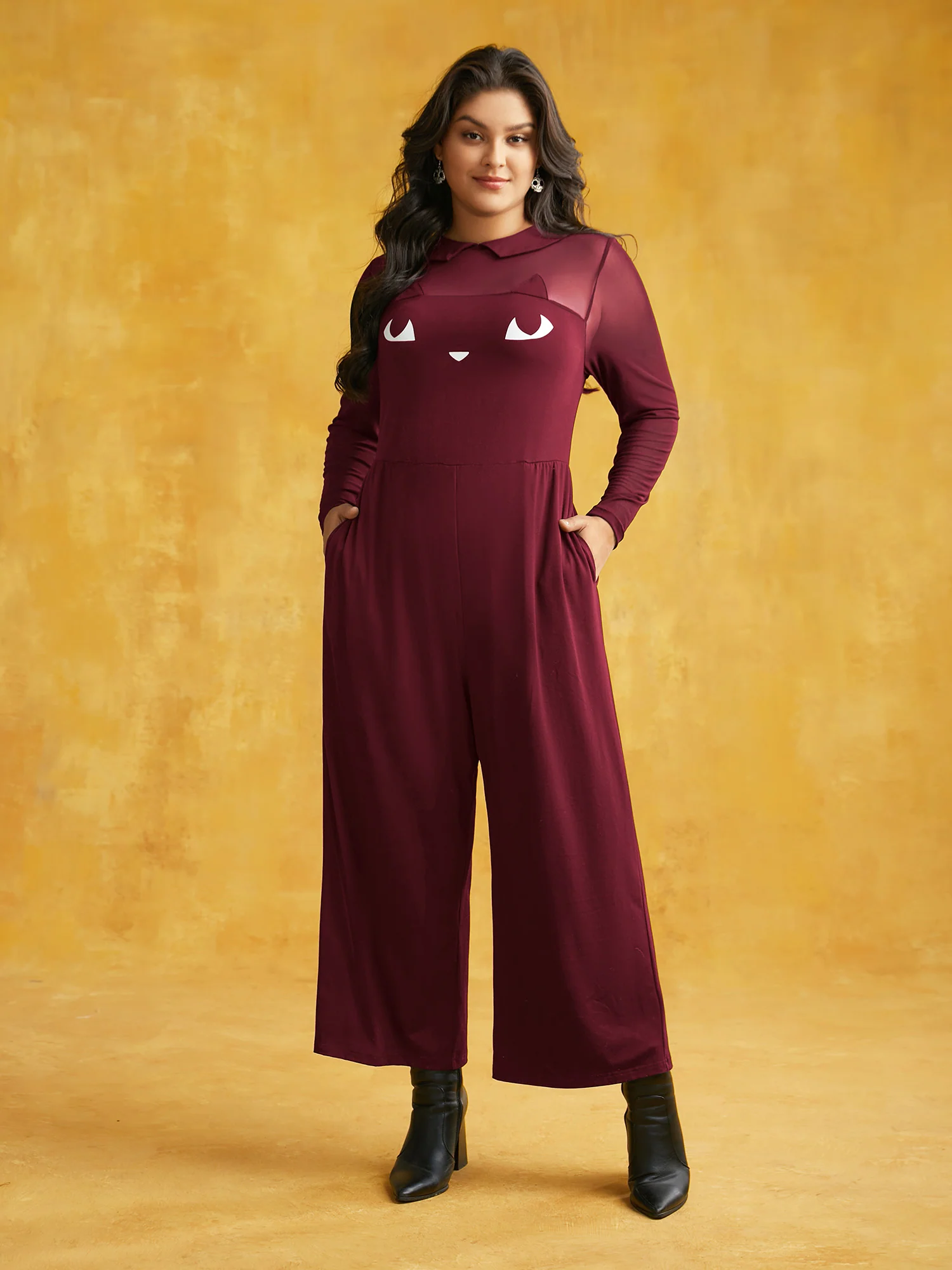Stretch Fabric Spooky Cat Jumpsuit - Image 9
