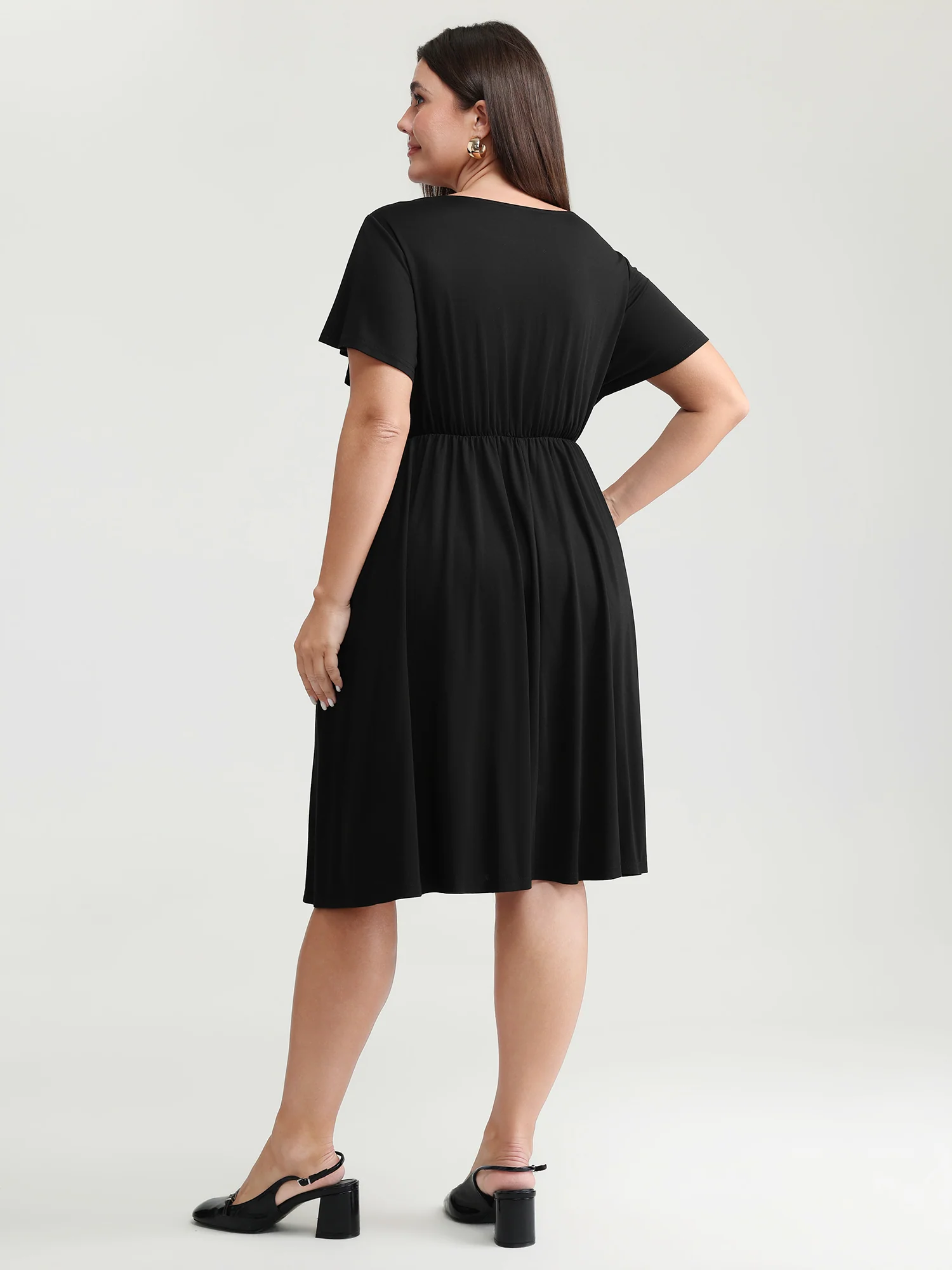 Stretch Knit Pockets Waist-Buckle Mini Dress - Image 5