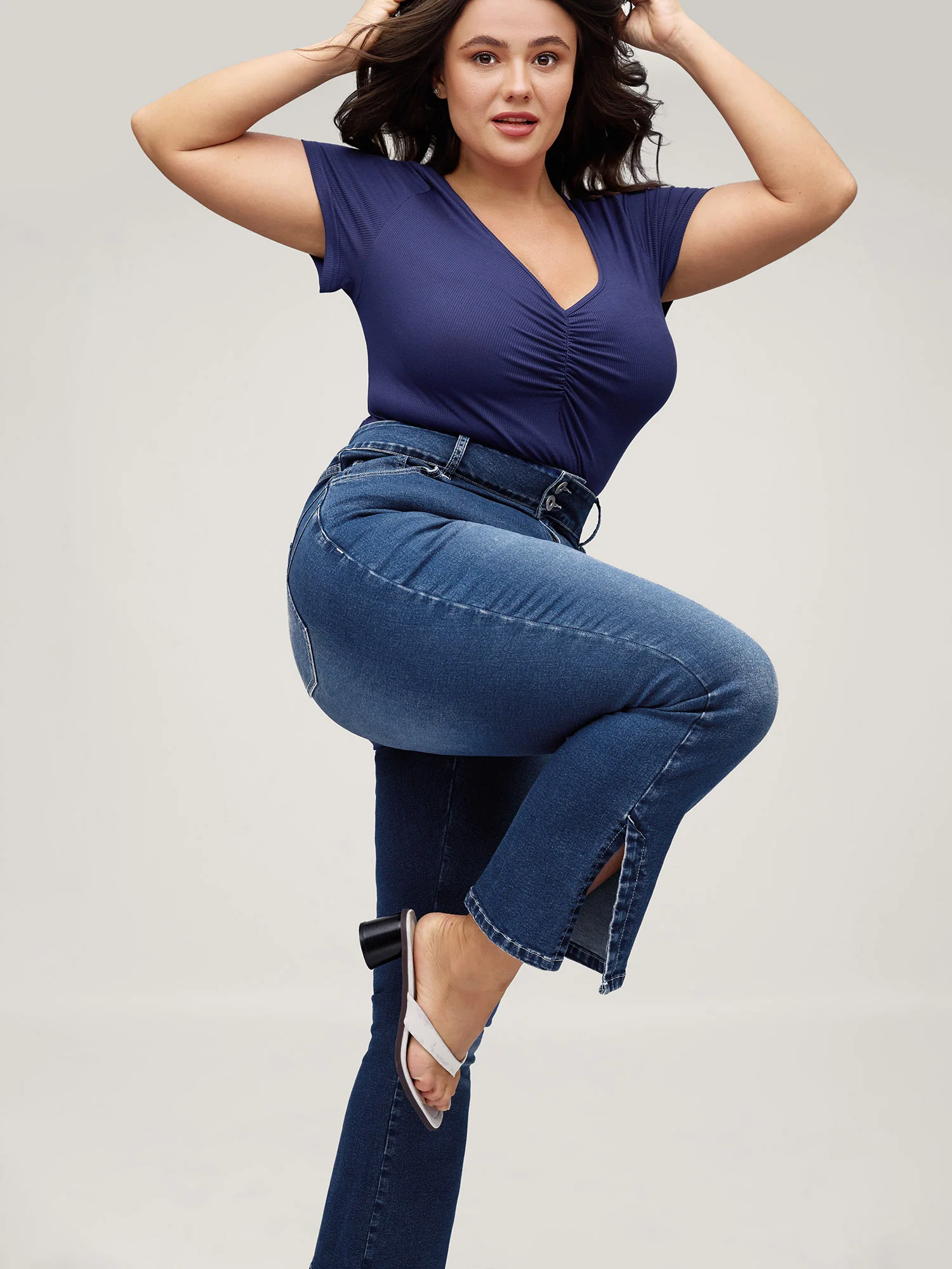 Stretch No-Gap Waist Slit Hem Jeans - Image 2