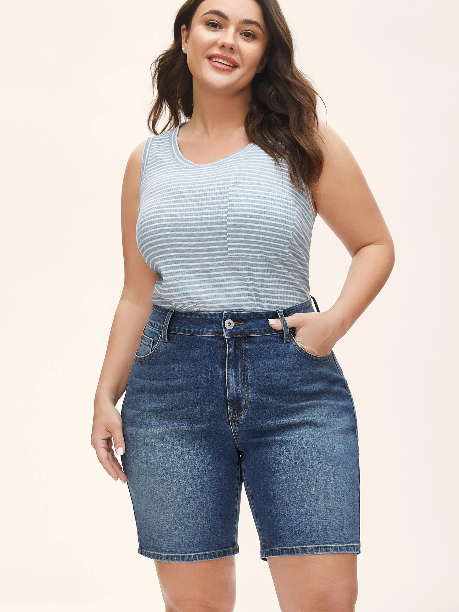 Thigh-Friendly Moderate Stretch Denim Shorts - Image 2