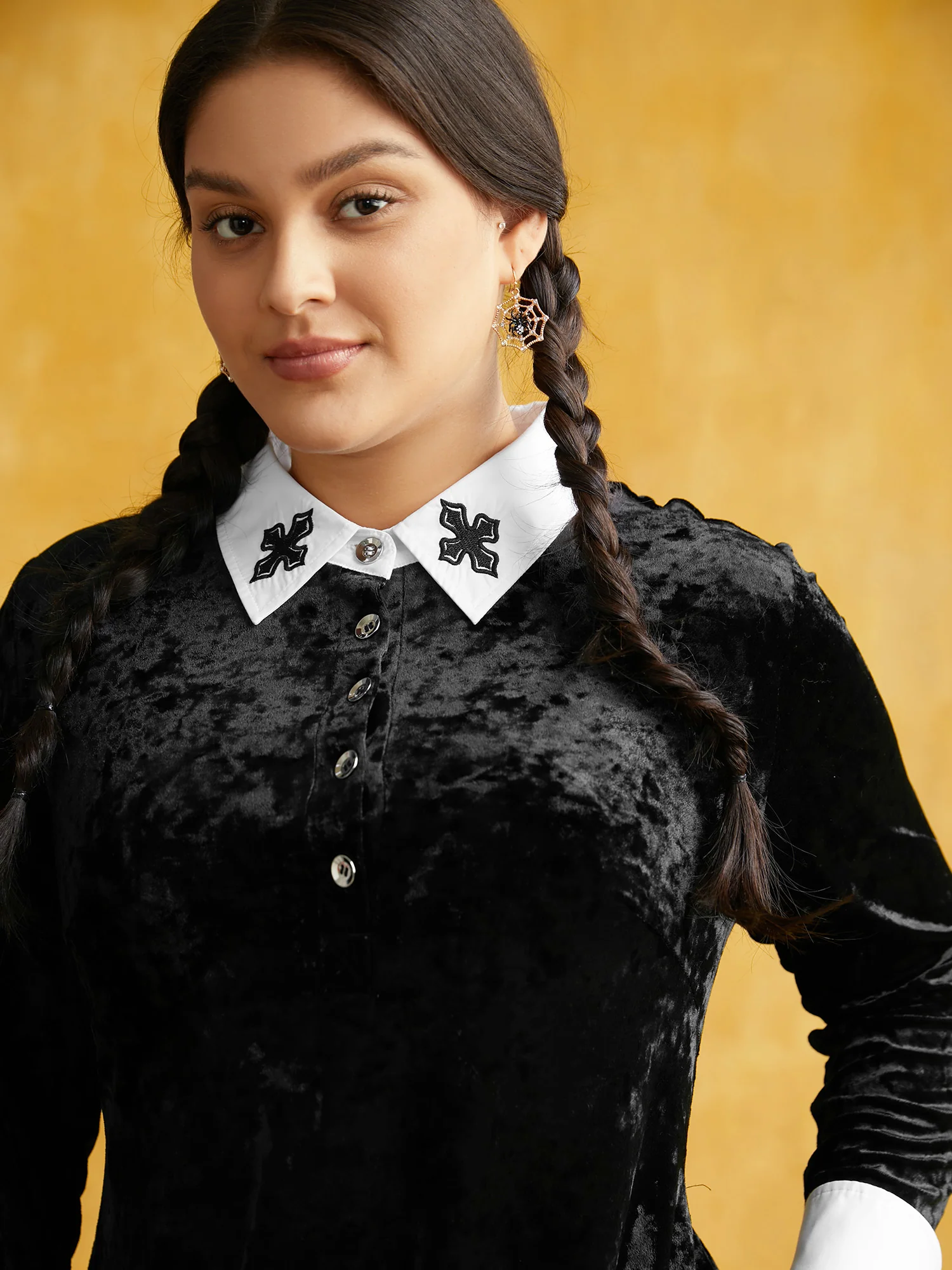 Stretch Velvet Collared Midi Dress - Image 5