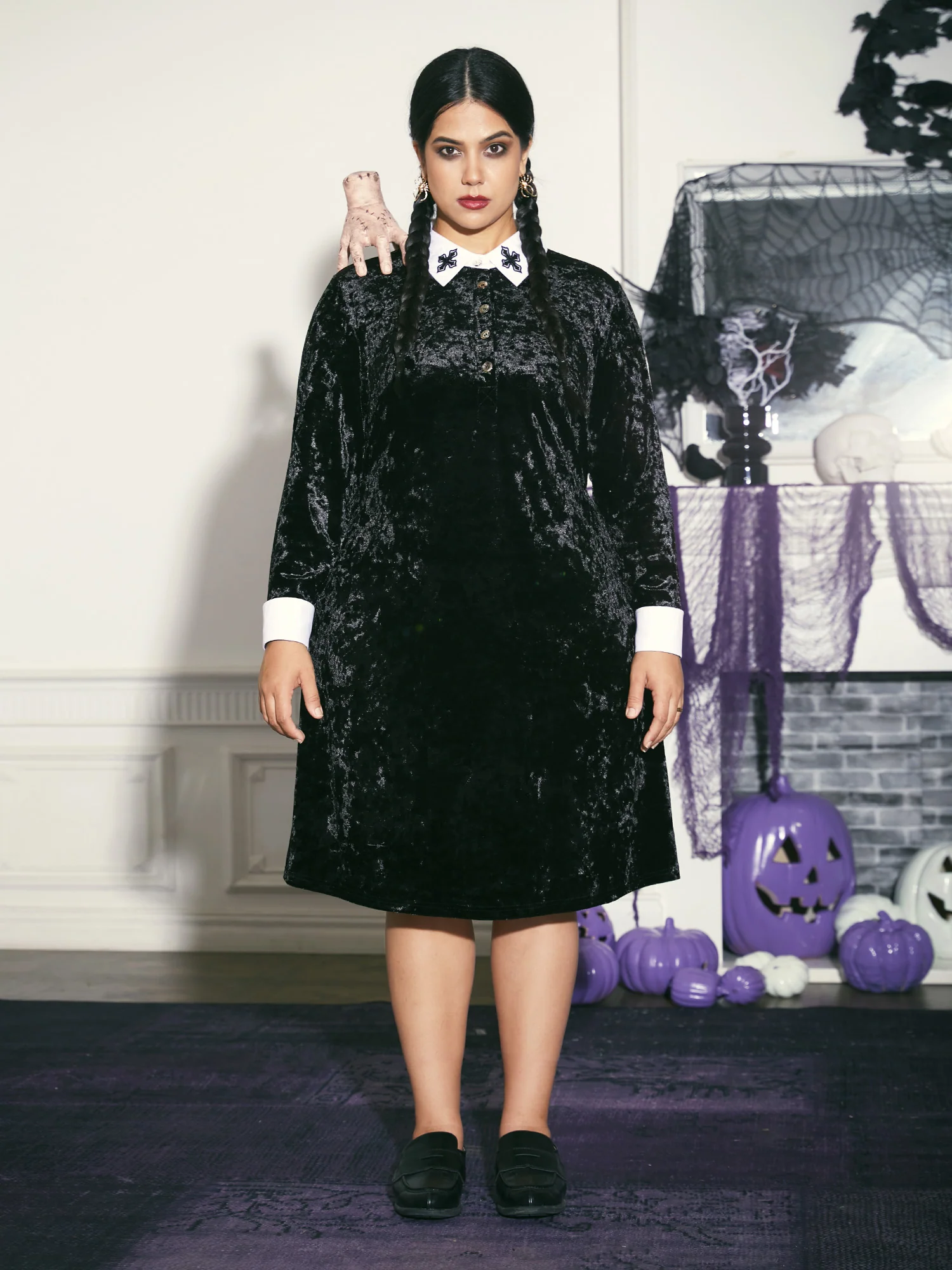 Stretch Velvet Collared Midi Dress - Image 6