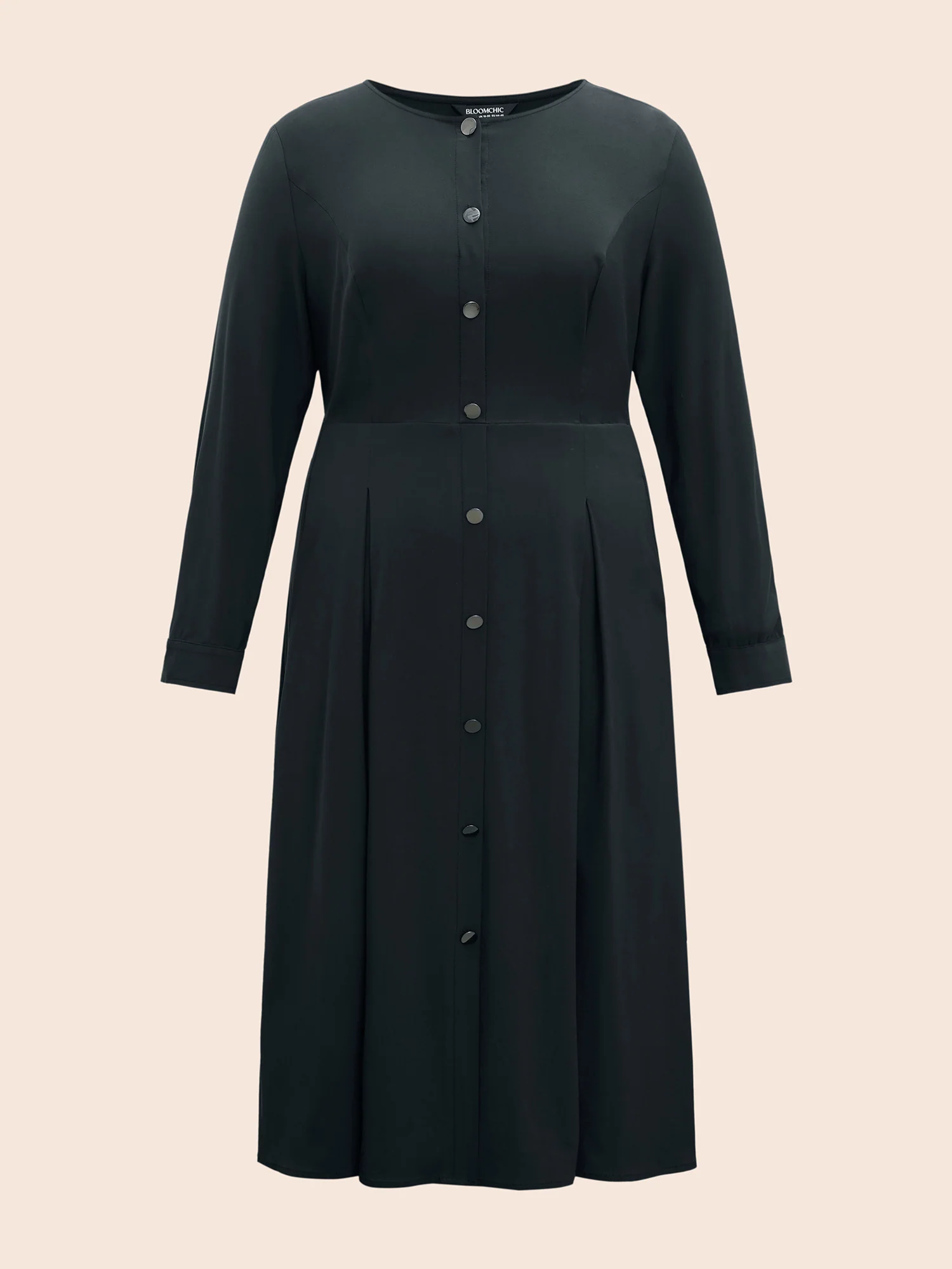 Stretch Woven Button Pleated Midi Dress - Image 9