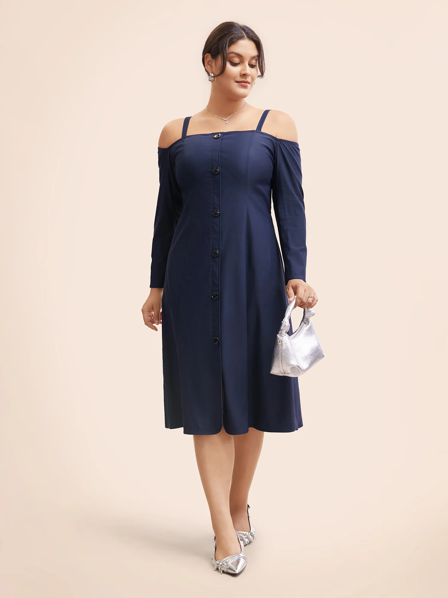 Stretch Woven One-Shoulder Midi Dress - Image 2