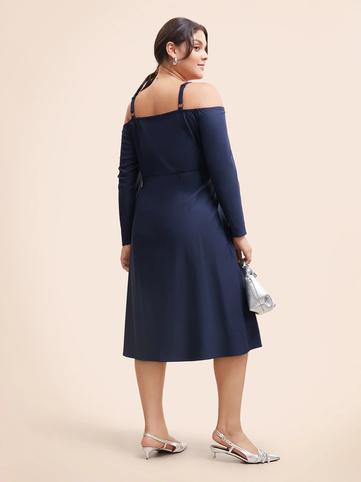 Stretch Woven One-Shoulder Midi Dress - Image 3