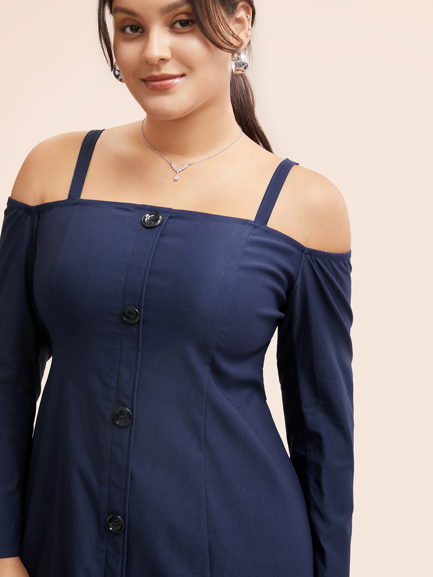 Stretch Woven One-Shoulder Midi Dress - Image 4