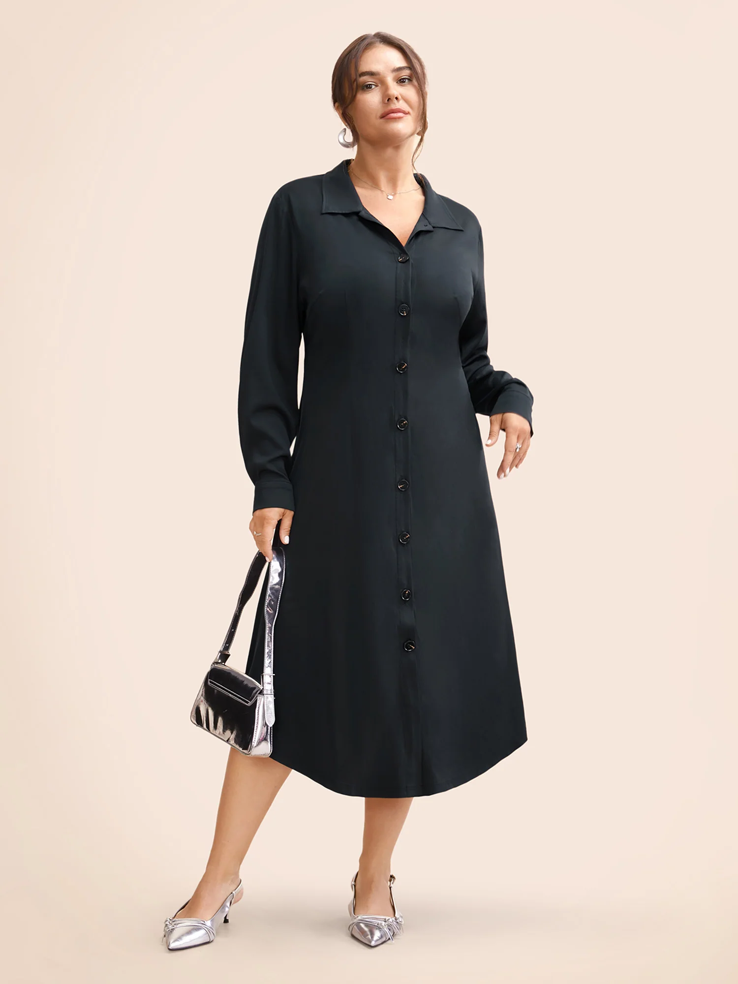 Stretch Woven Structured Midi Dress - Image 2