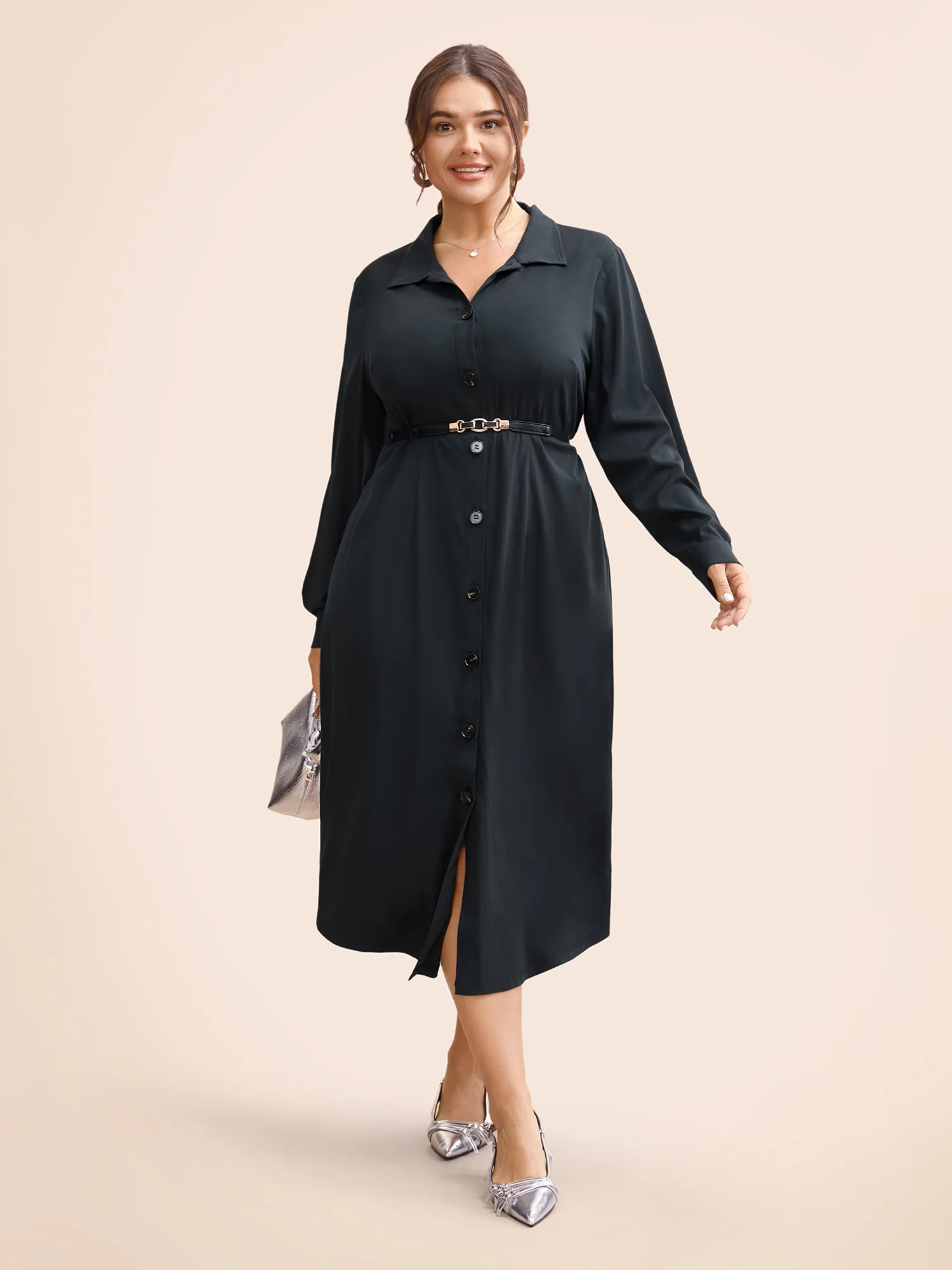 Stretch Woven Structured Midi Dress - Image 4