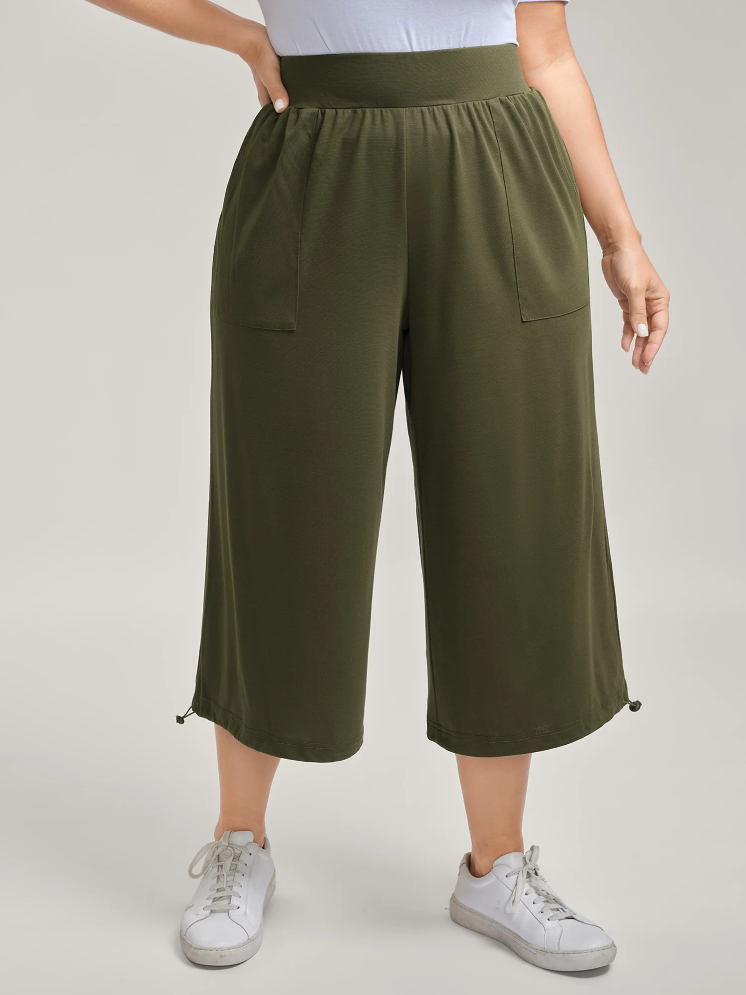 Stretchy Adjustable Cuffs Wide-Leg Pants - Image 2