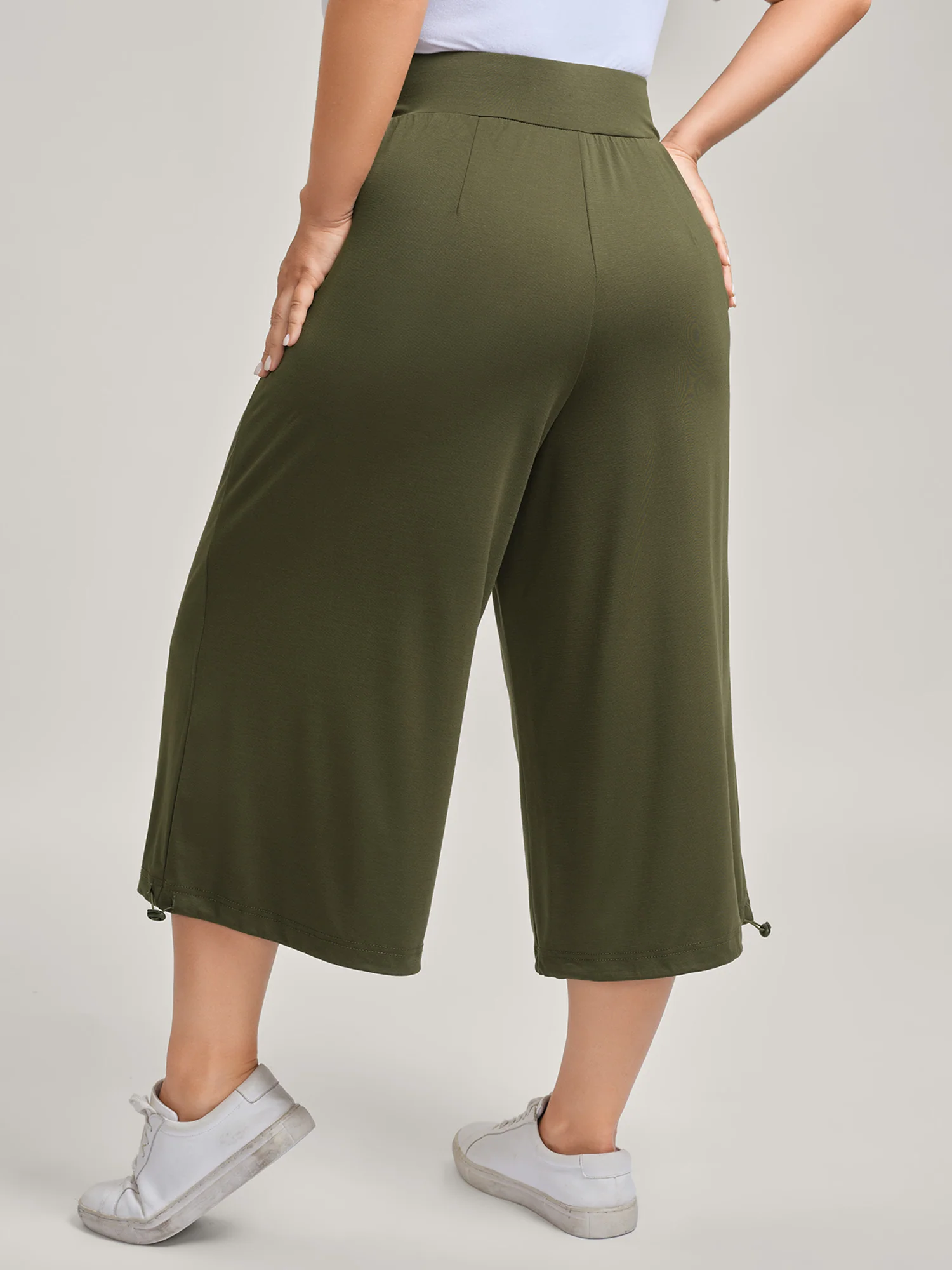 Stretchy Adjustable Cuffs Wide-Leg Pants - Image 6