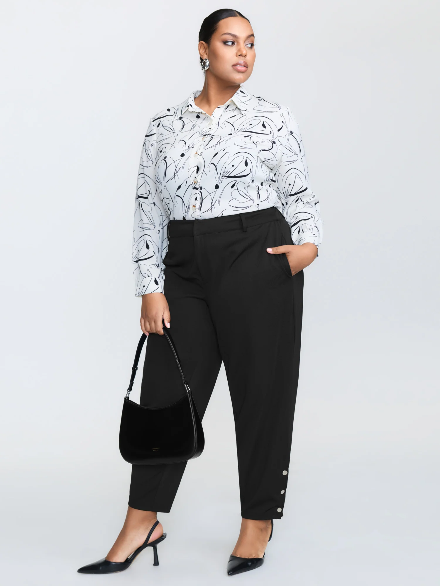 Stretchy Adjustable Fit Button Hem Pants - Image 2