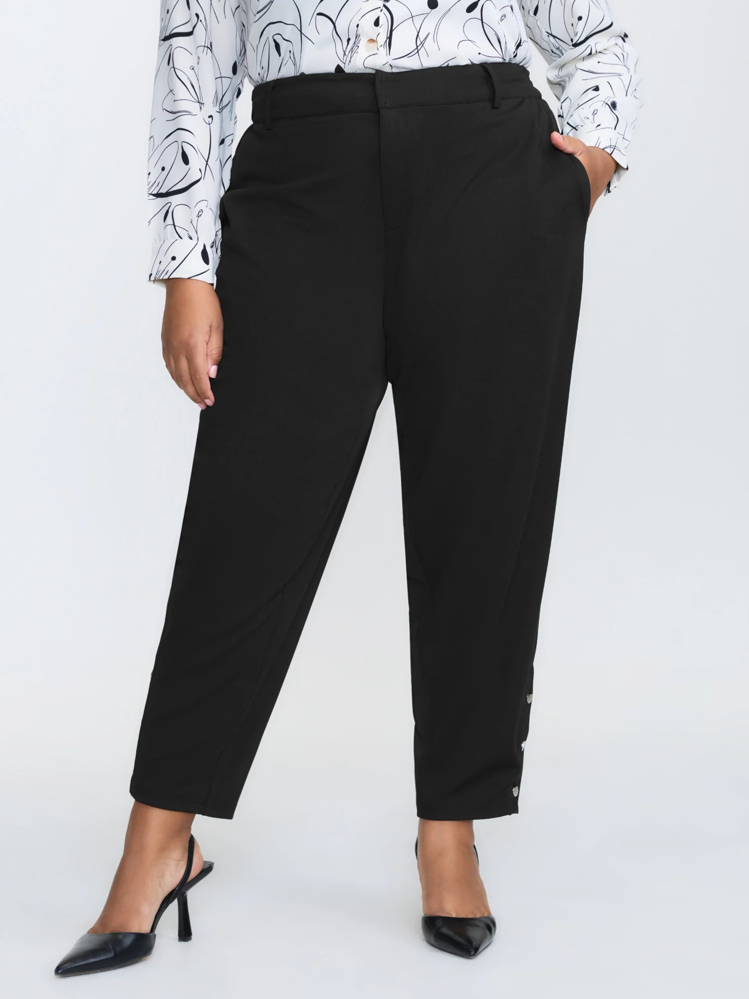 Stretchy Adjustable Fit Button Hem Pants - Image 3