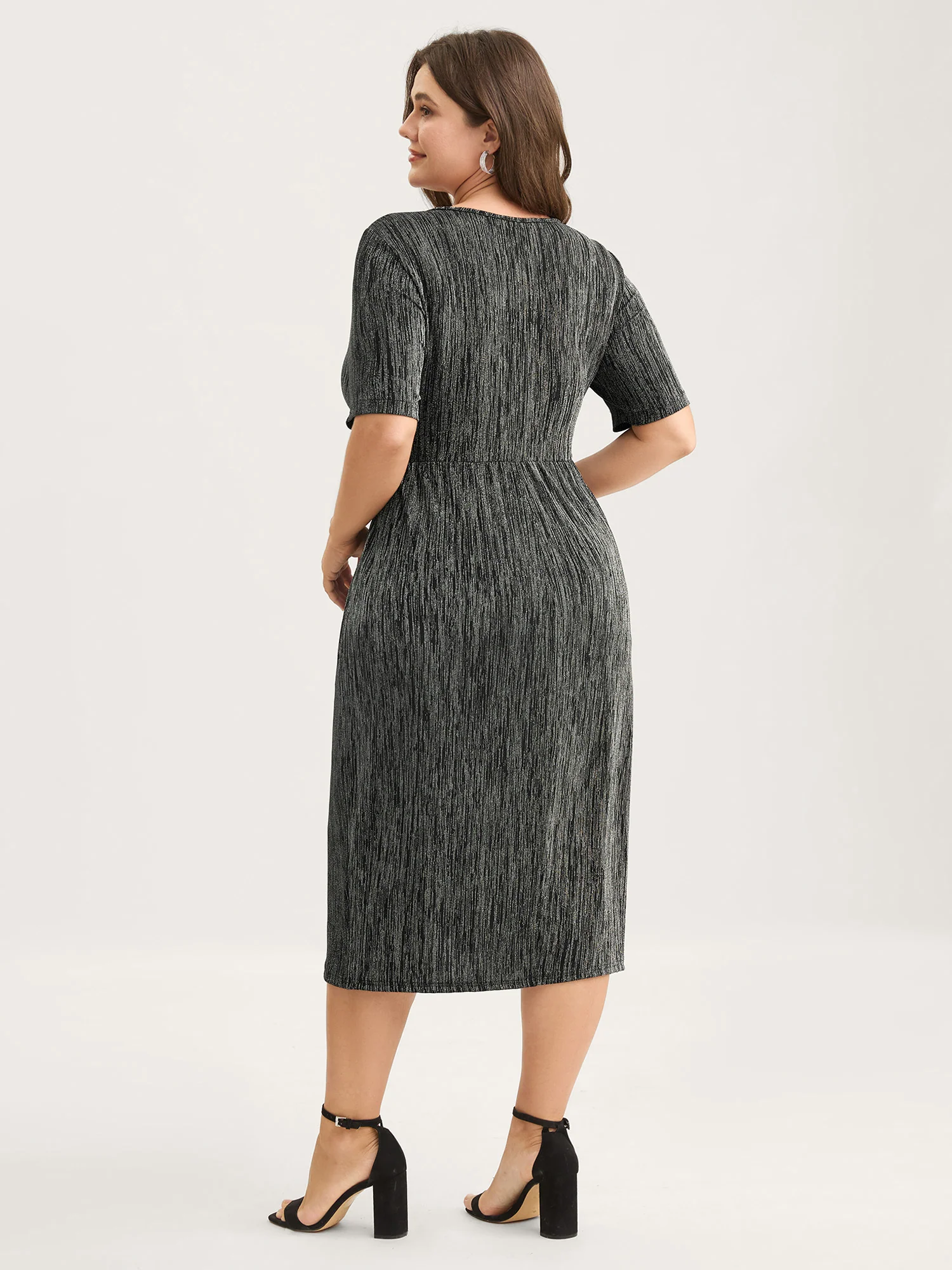 Stretchy Asymmetrical Hem Surplice Midi Dress - Image 4