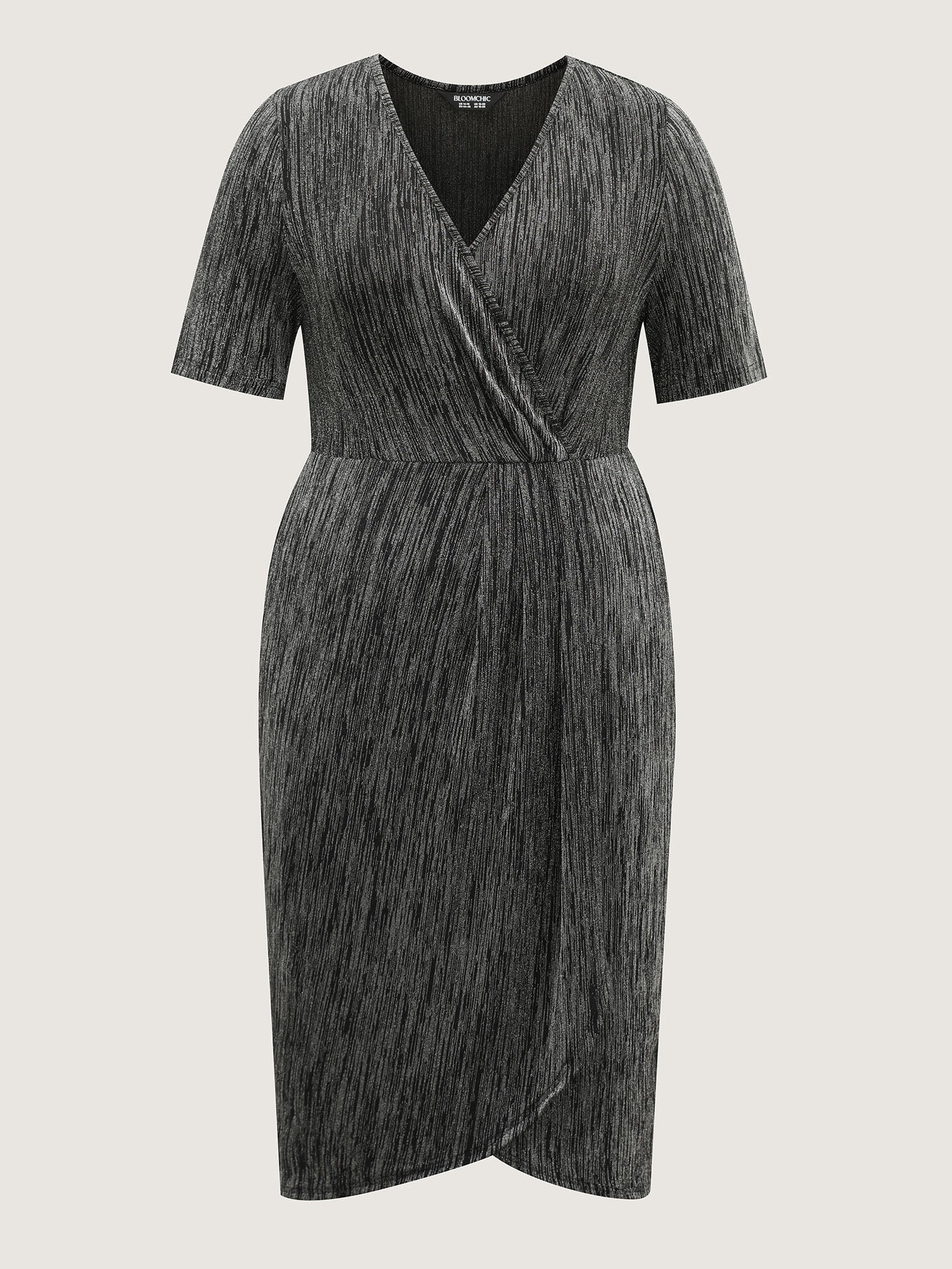 Stretchy Asymmetrical Hem Surplice Midi Dress - Image 7