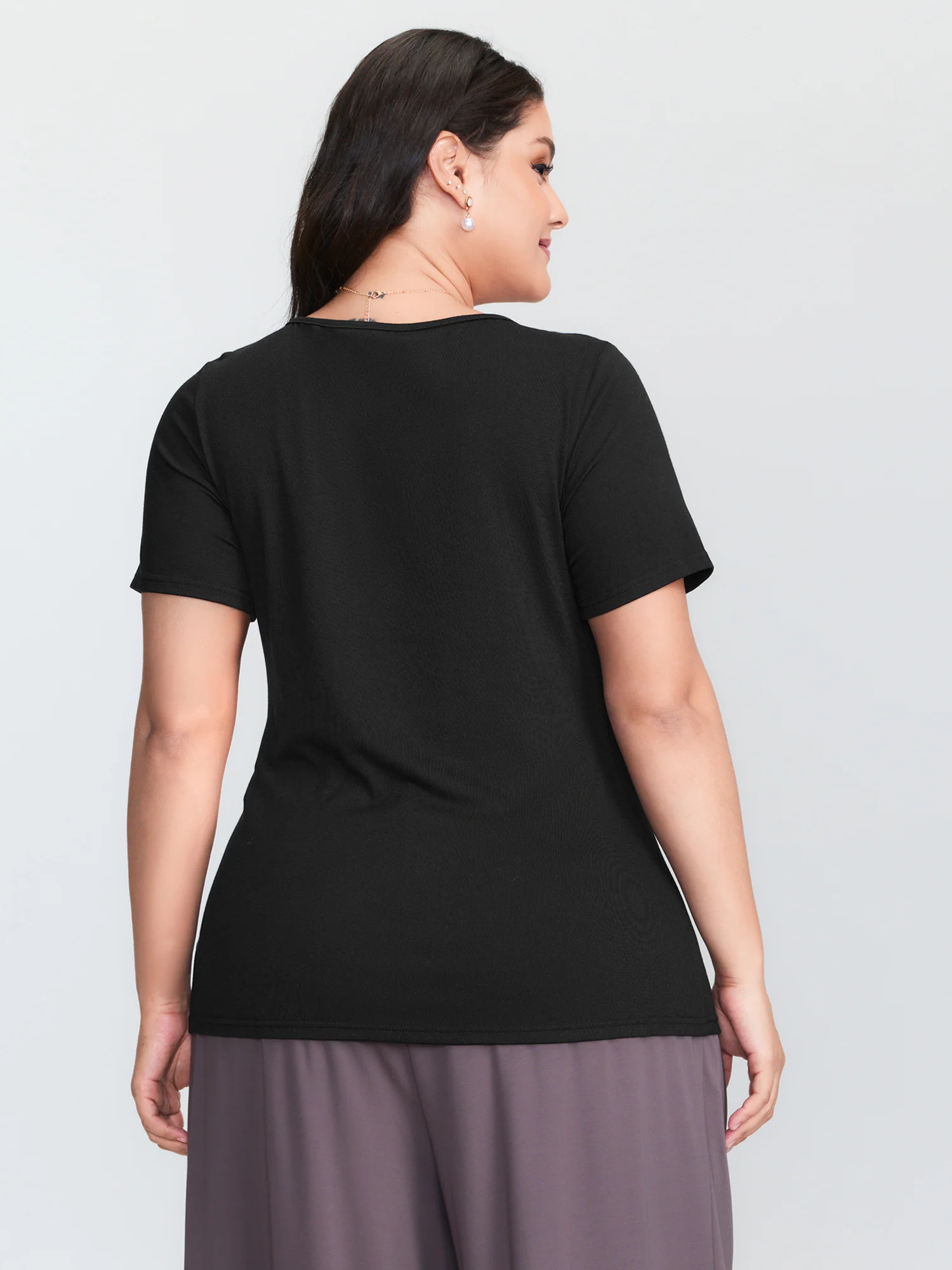 Stretchy Asymmetrical Neckline Slit Knit Top - Image 5