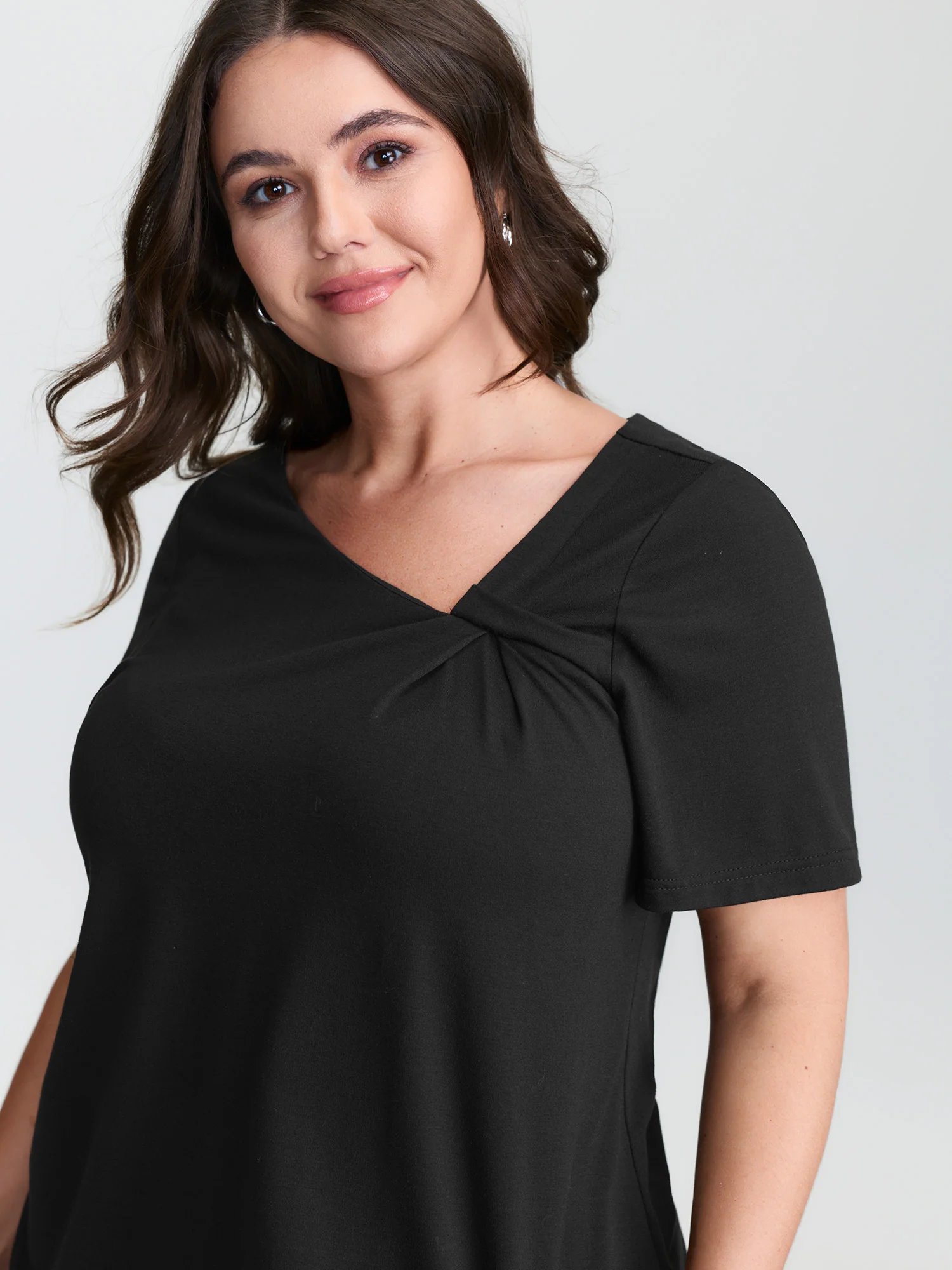Stretchy Asymmetrical Neckline T-Shirt - Image 2