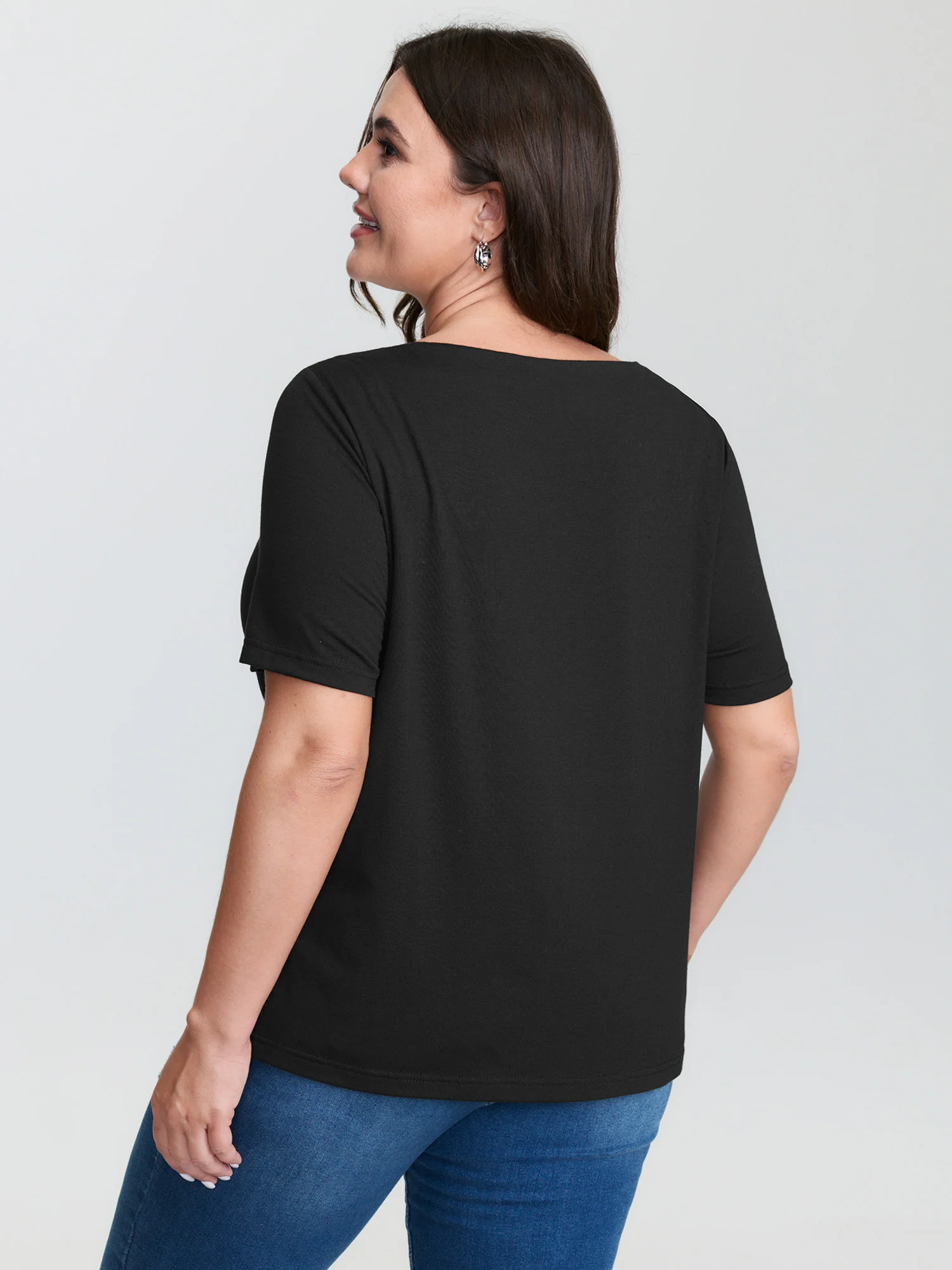 Stretchy Asymmetrical Neckline T-Shirt - Image 5