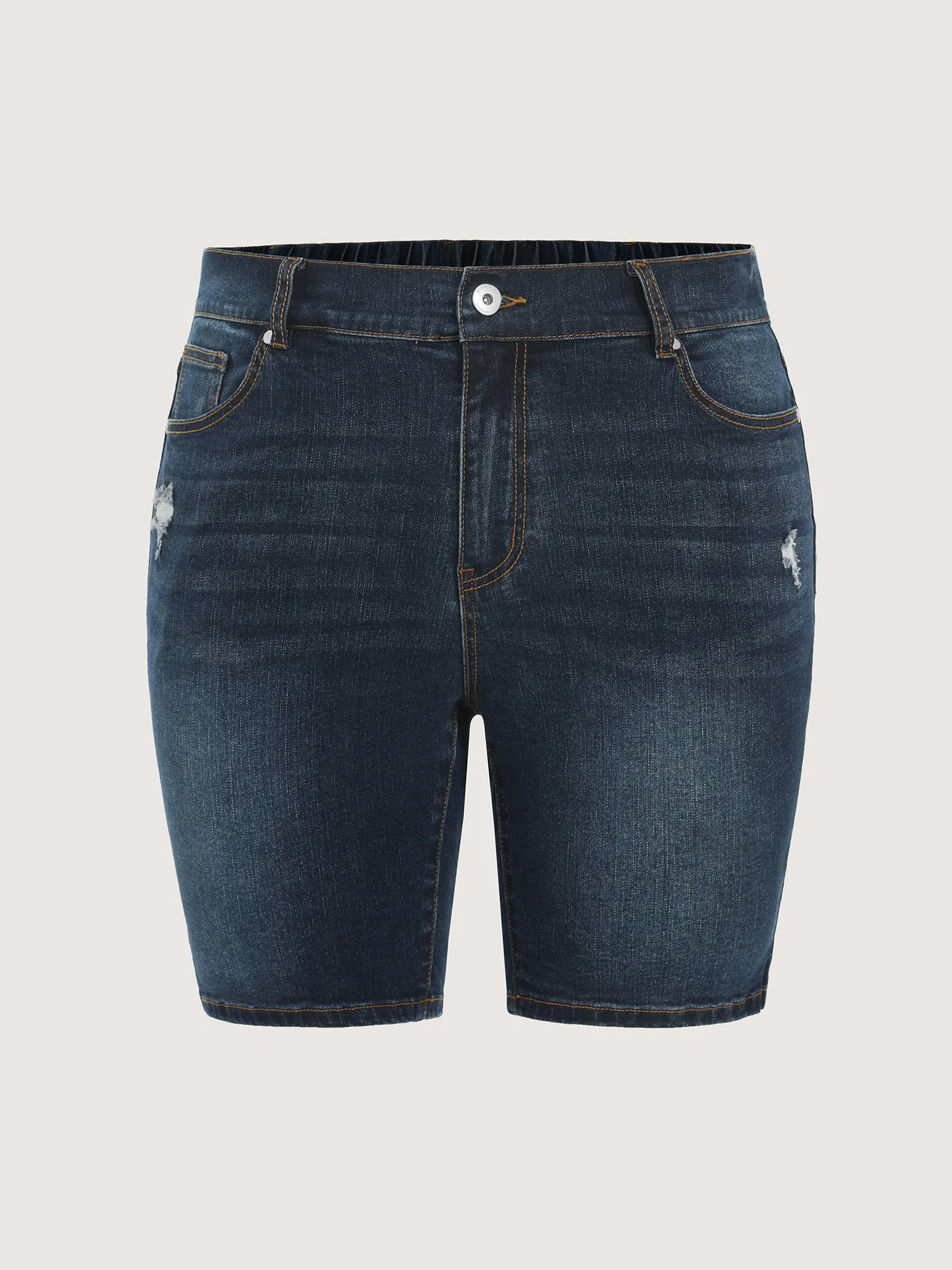 Stretchy Back Elastic Waistband Denim Shorts - Image 9