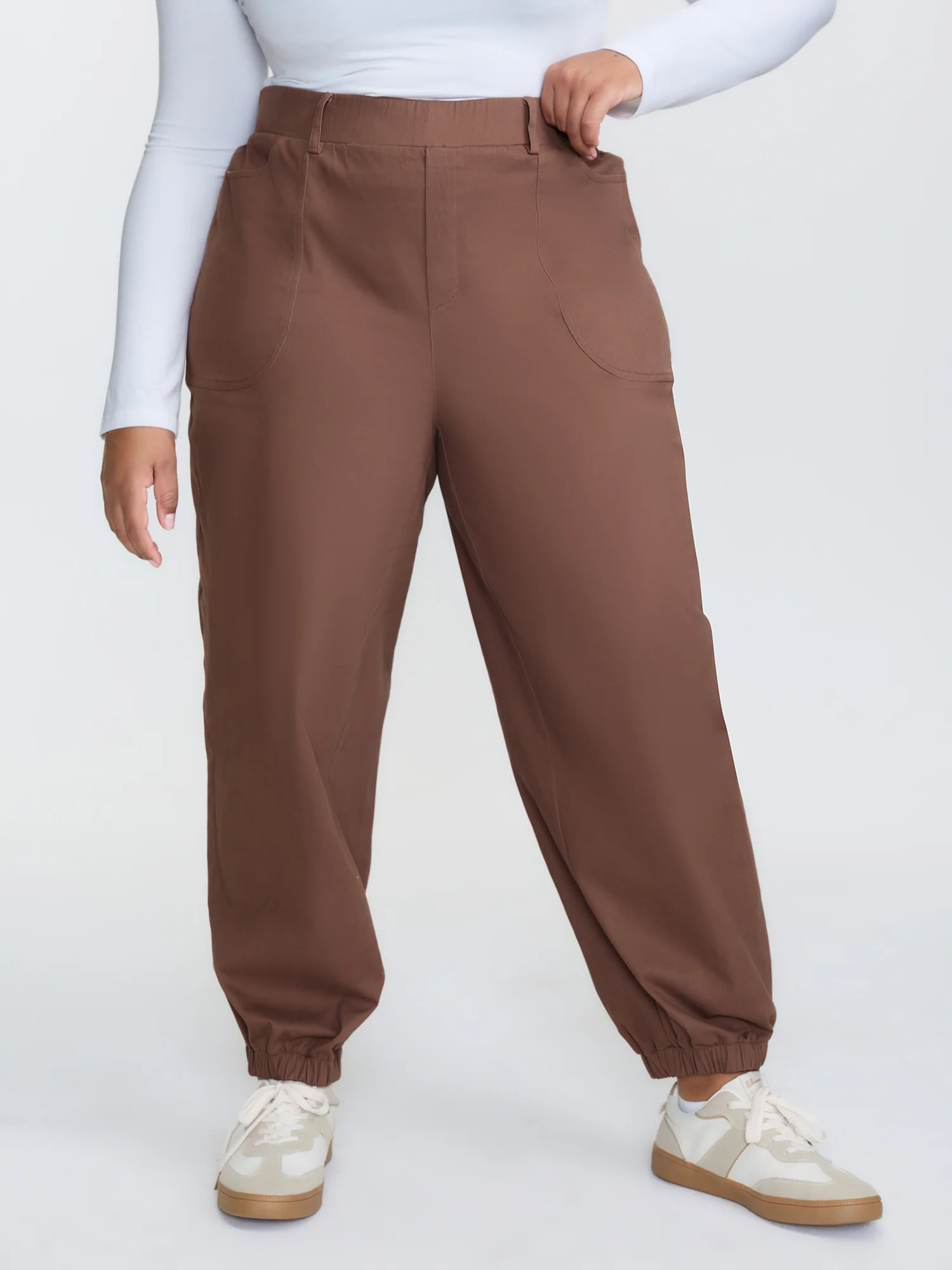 Stretchy Back Waist Cuffed Pocket Pants - Image 2