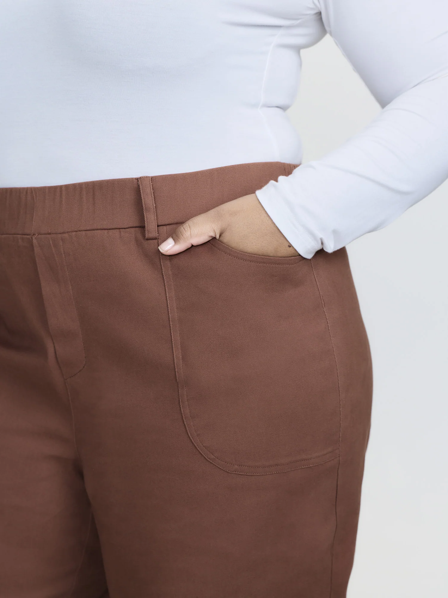 Stretchy Back Waist Cuffed Pocket Pants - Image 3