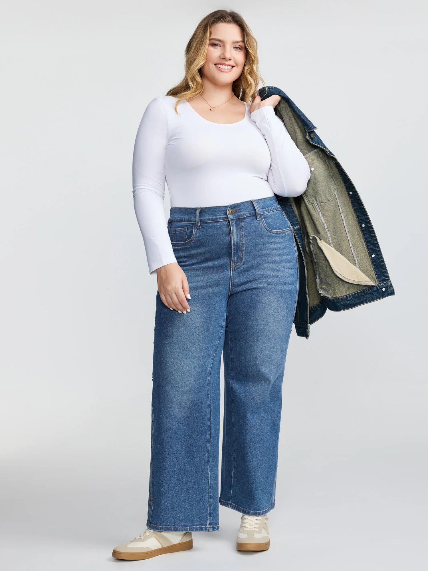 Stretchy Back Waistband Wide-Leg Jeans - Image 2