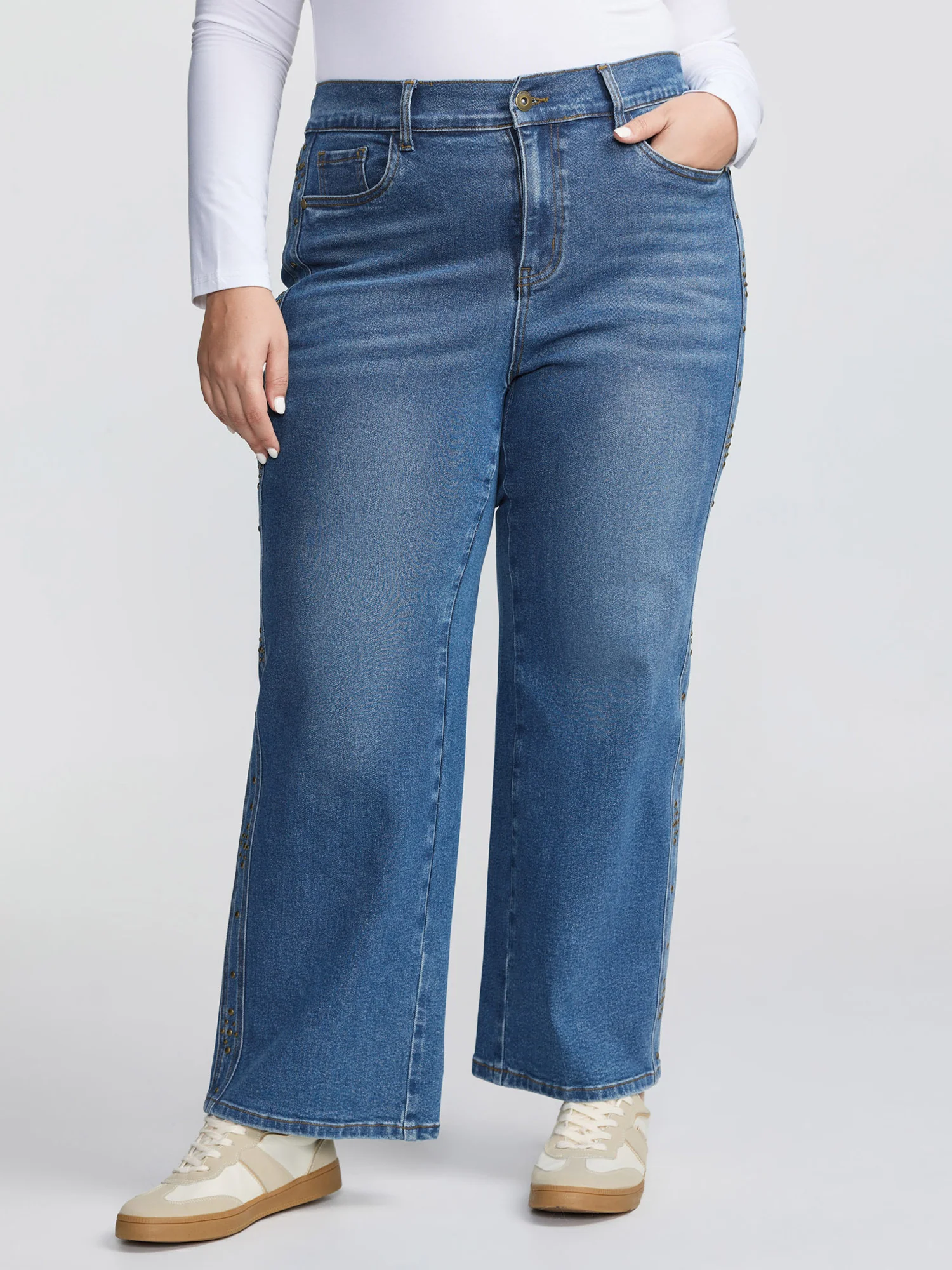 Stretchy Back Waistband Wide-Leg Jeans - Image 3