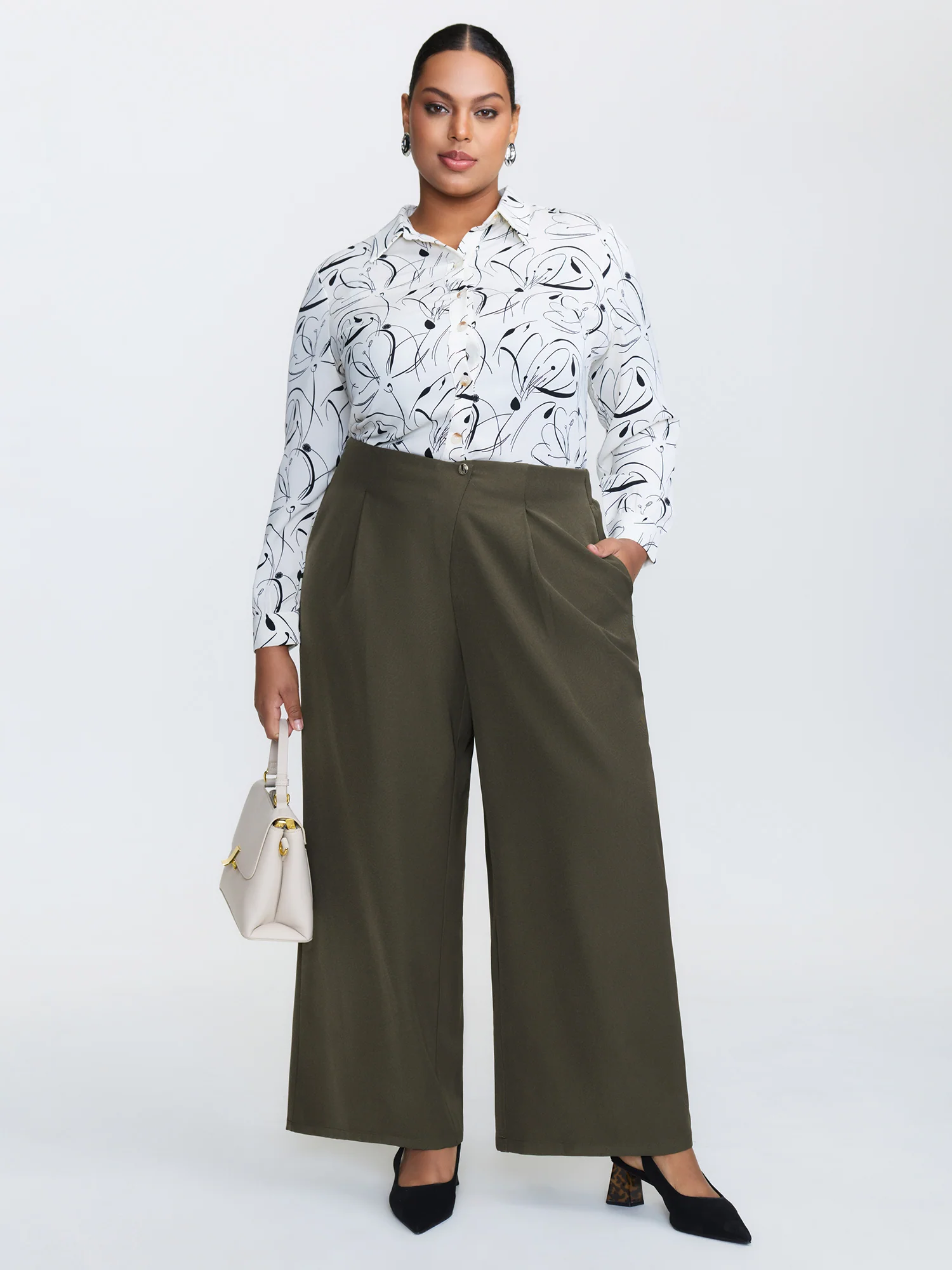 Stretchy Back Waistband Wide-Leg Pants - Image 2