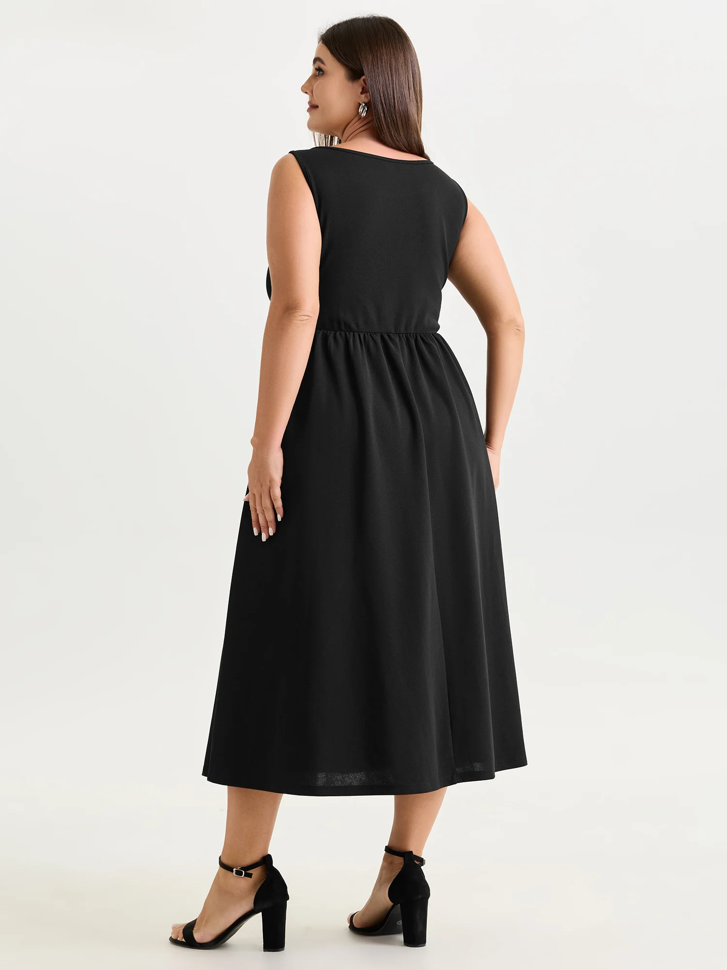 Stretchy Boat Neckline Flowy Midi Dress - Image 4