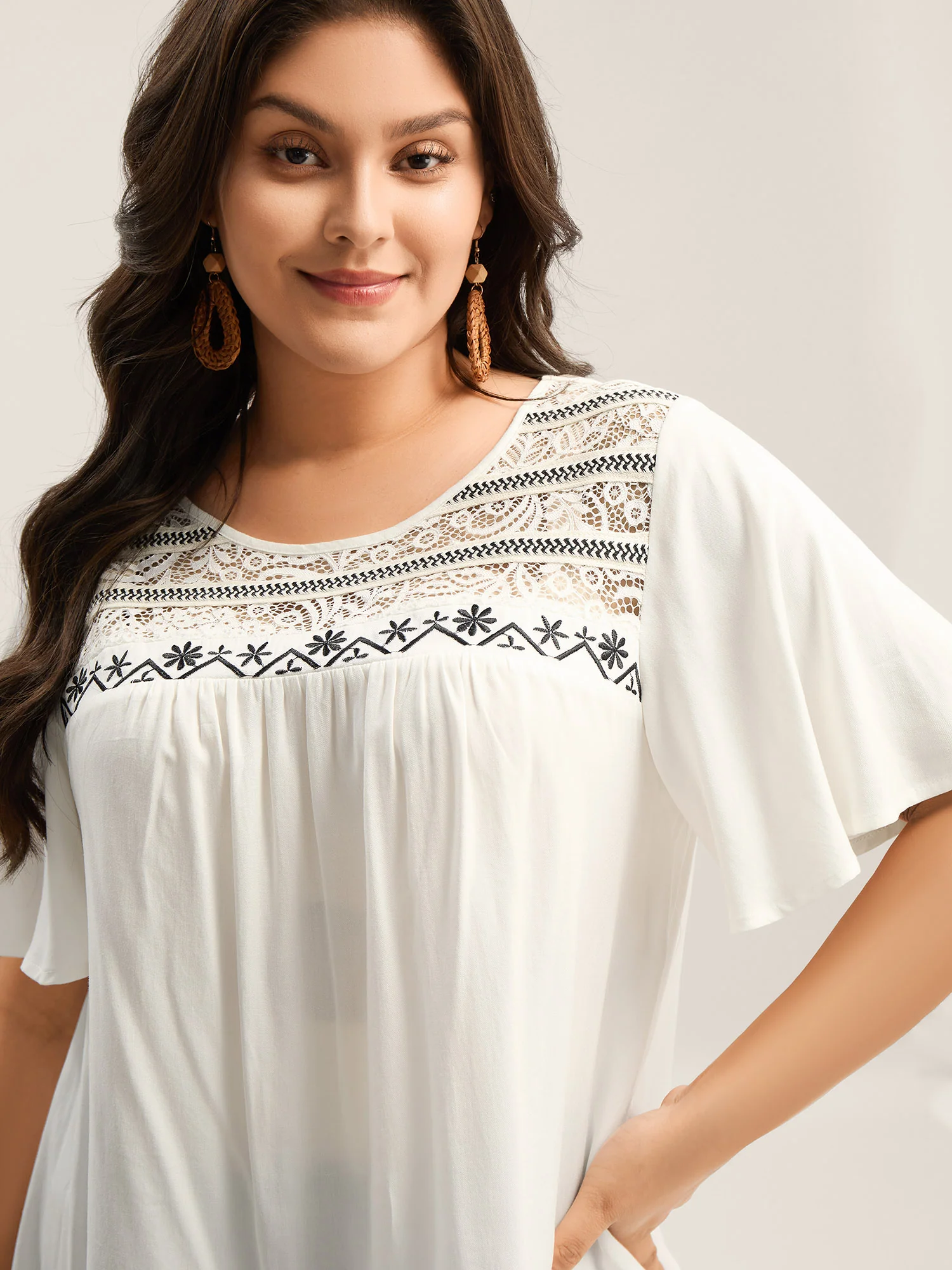 Stretchy Boho Neck Cut-Out Blouse
