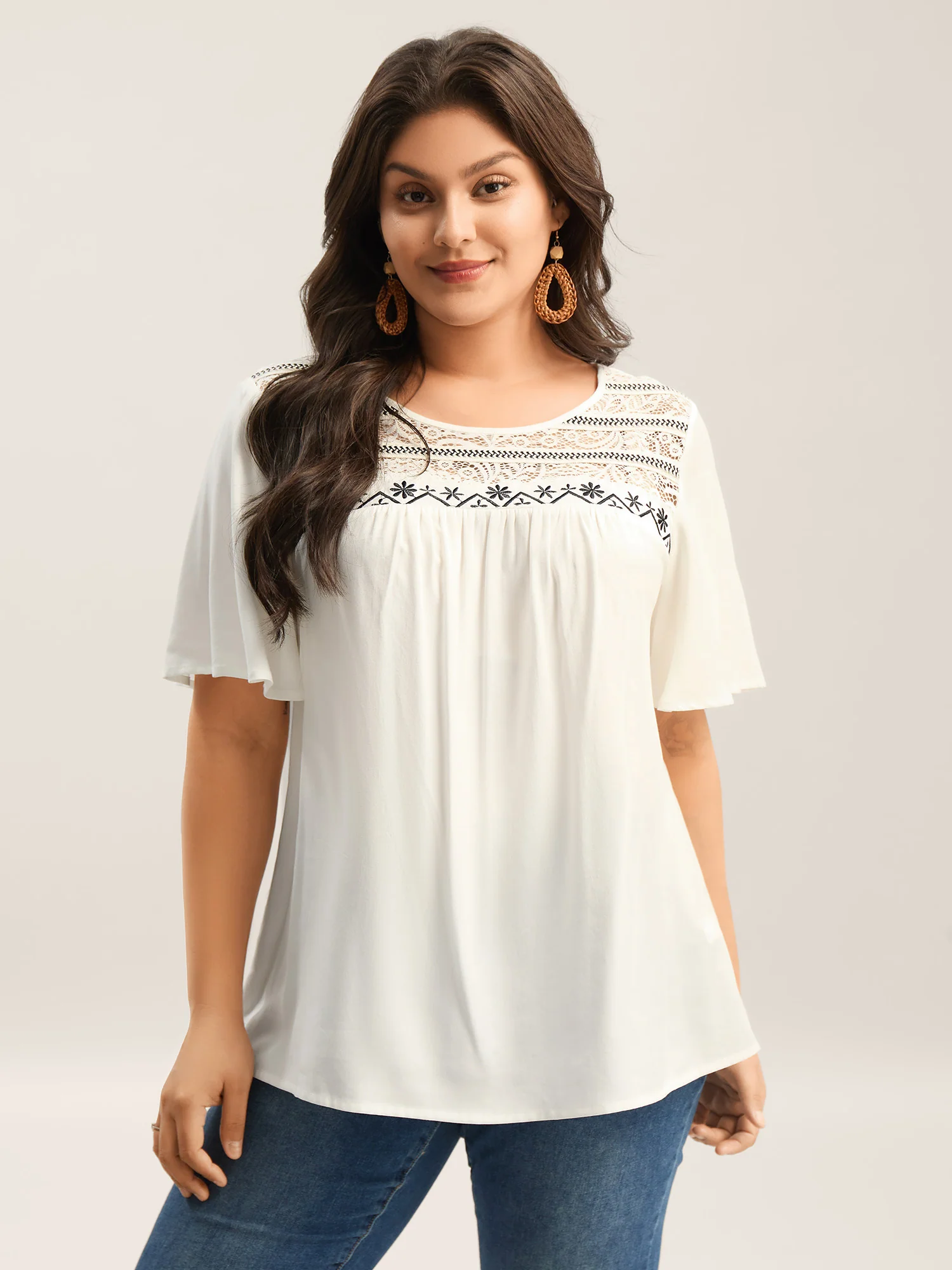 Stretchy Boho Neck Cut-Out Blouse - Image 2