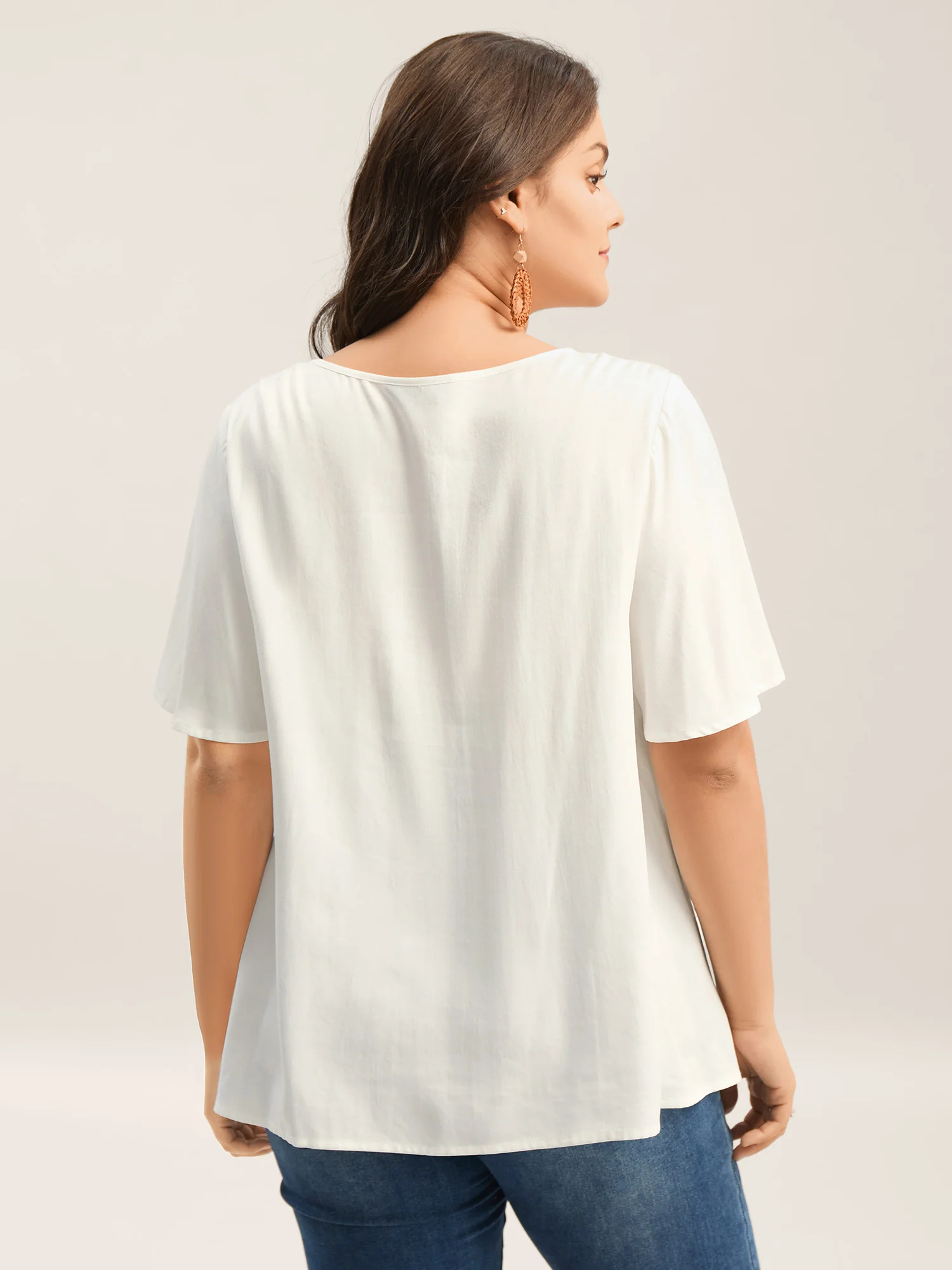 Stretchy Boho Neck Cut-Out Blouse - Image 3